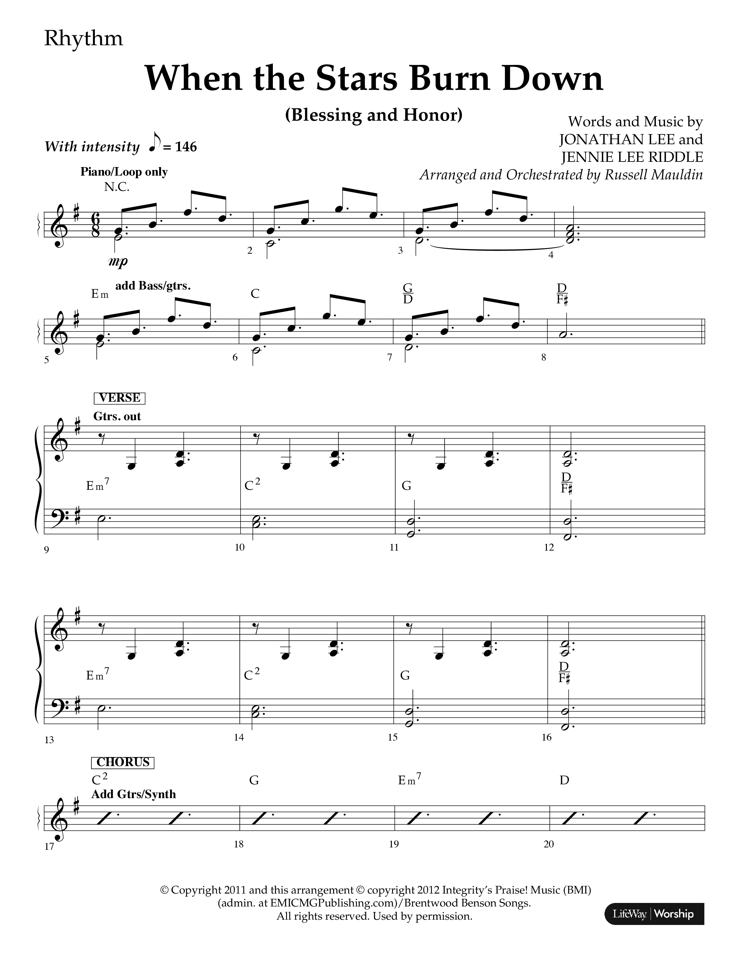 When The Stars Burn Down (Choral Anthem SATB) Rhythm Chart (Lifeway Choral / Arr. Russell Mauldin)