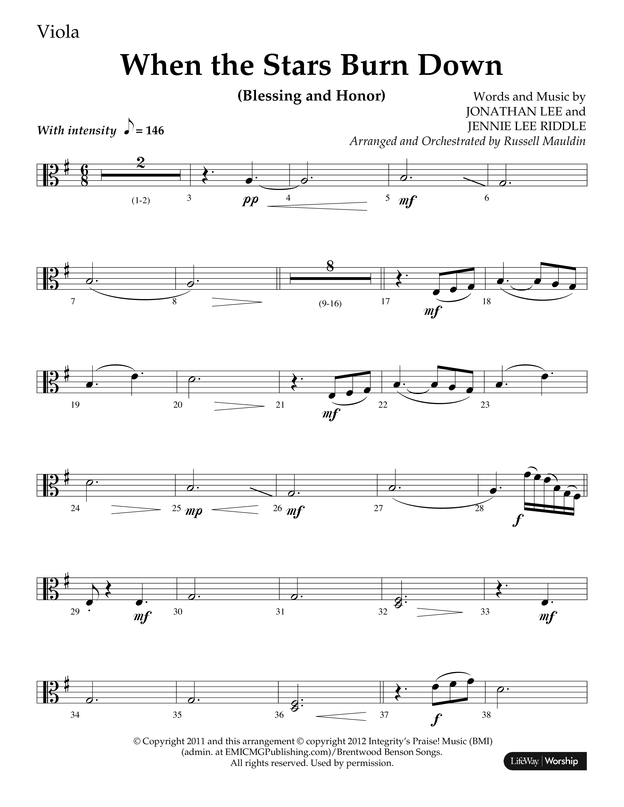 When The Stars Burn Down (Choral Anthem SATB) Viola (Lifeway Choral / Arr. Russell Mauldin)
