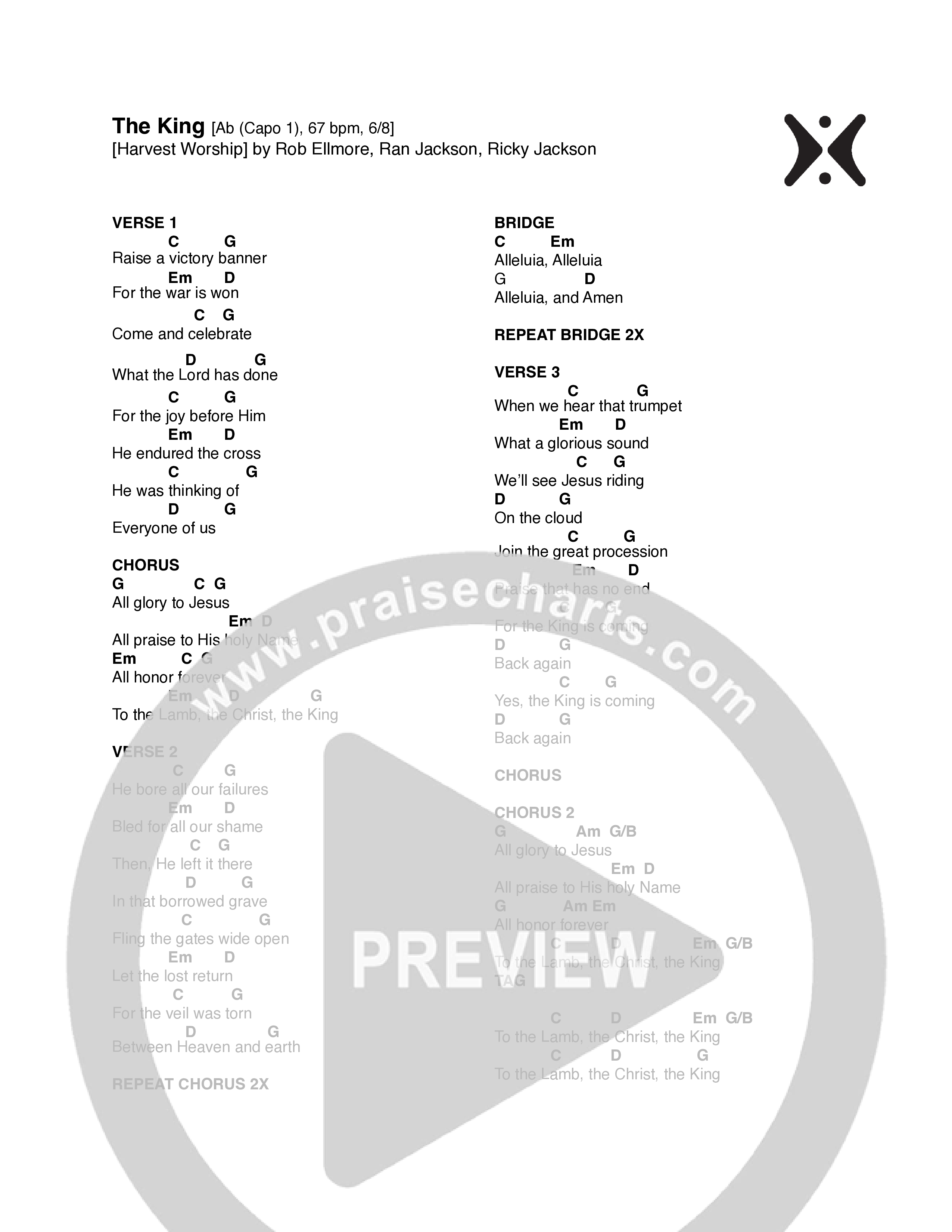 The King Chord Chart (Harvest Worship)