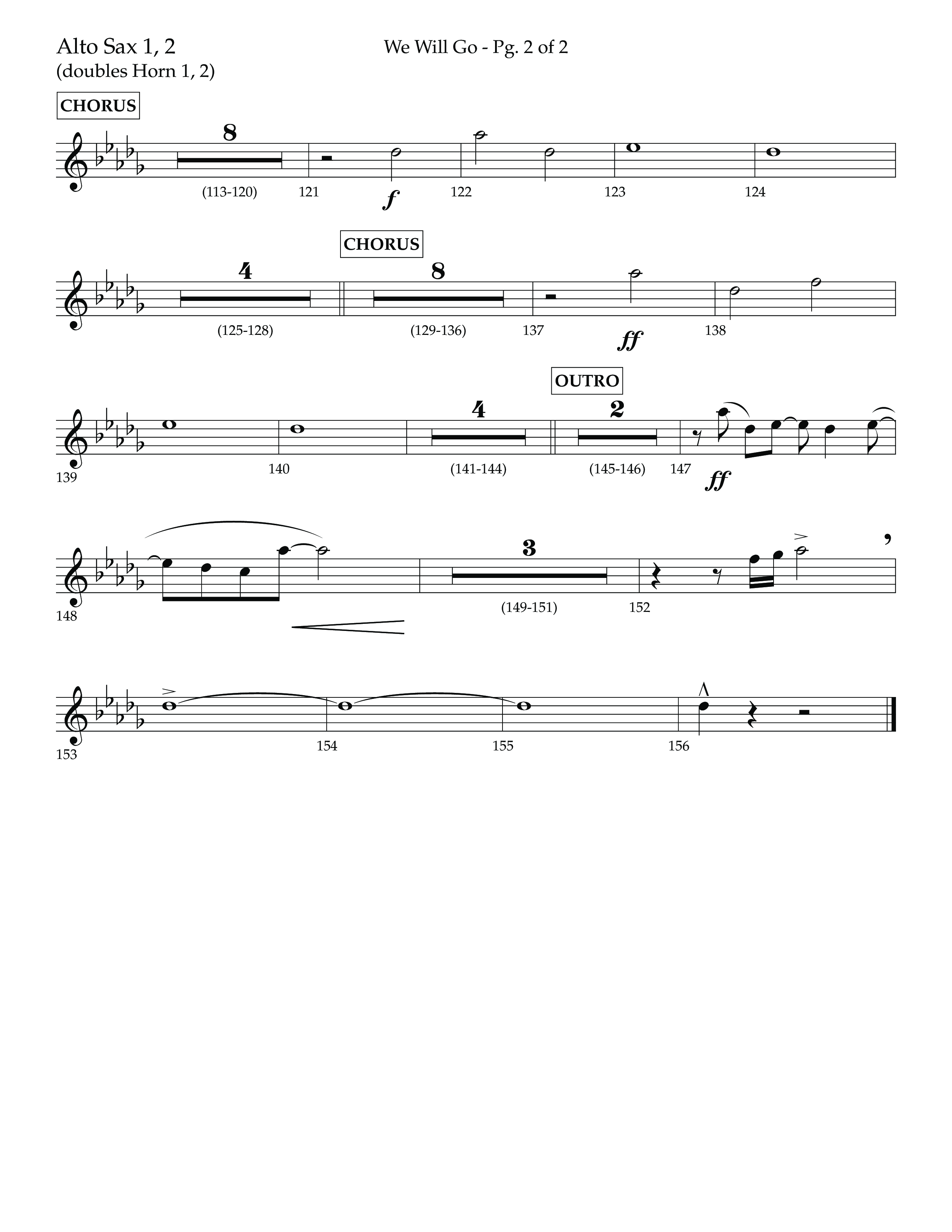 We Will Go (Choral Anthem SATB) Alto Sax 1/2 (Lifeway Choral / Arr. Cliff Duren)