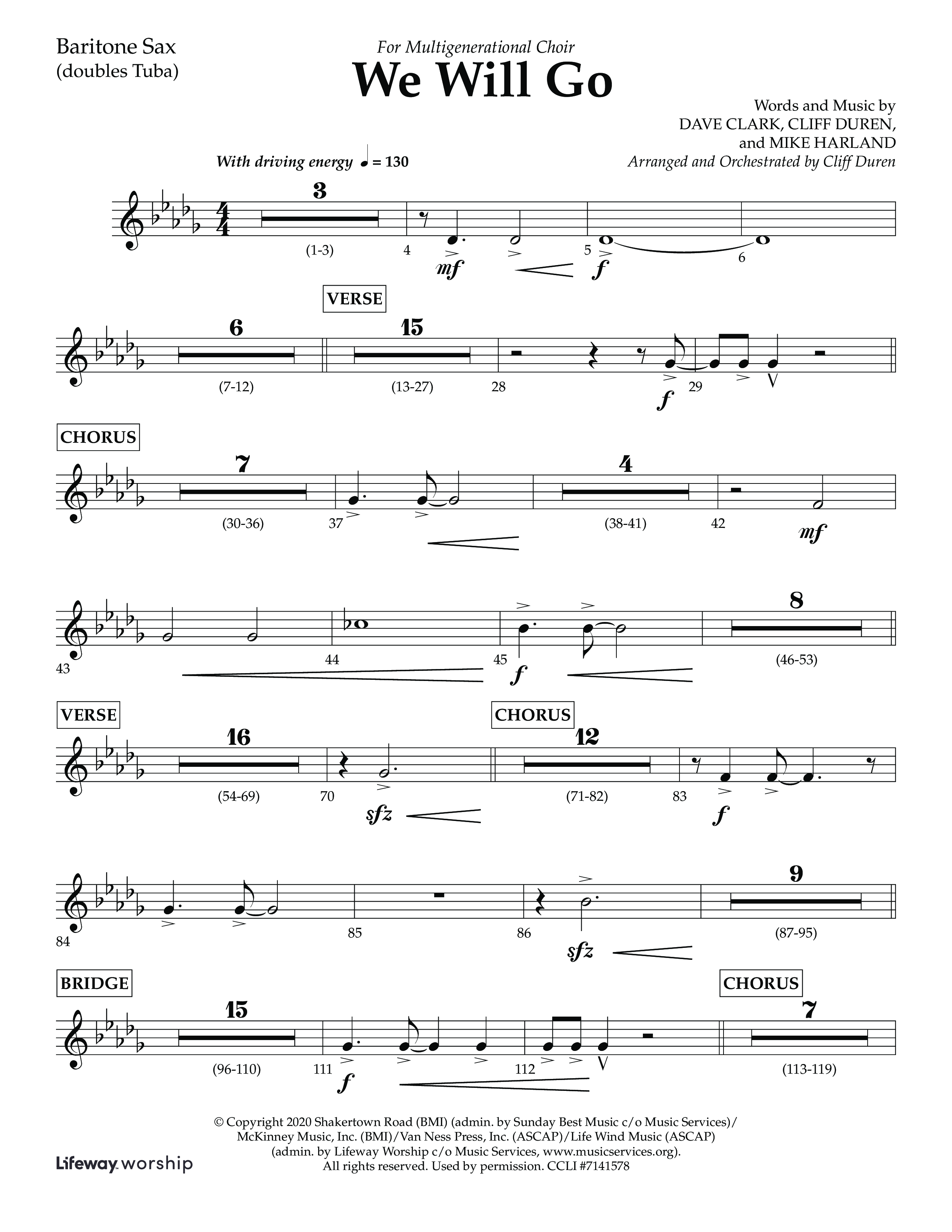 We Will Go (Choral Anthem SATB) Bari Sax (Lifeway Choral / Arr. Cliff Duren)