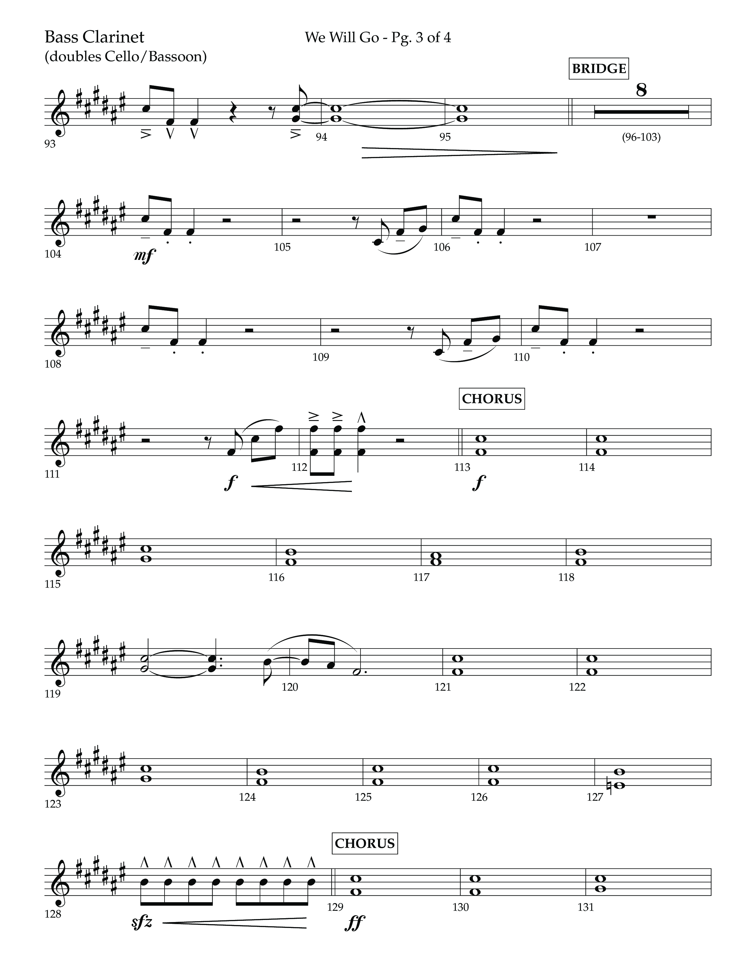We Will Go (Choral Anthem SATB) Bass Clarinet (Lifeway Choral / Arr. Cliff Duren)