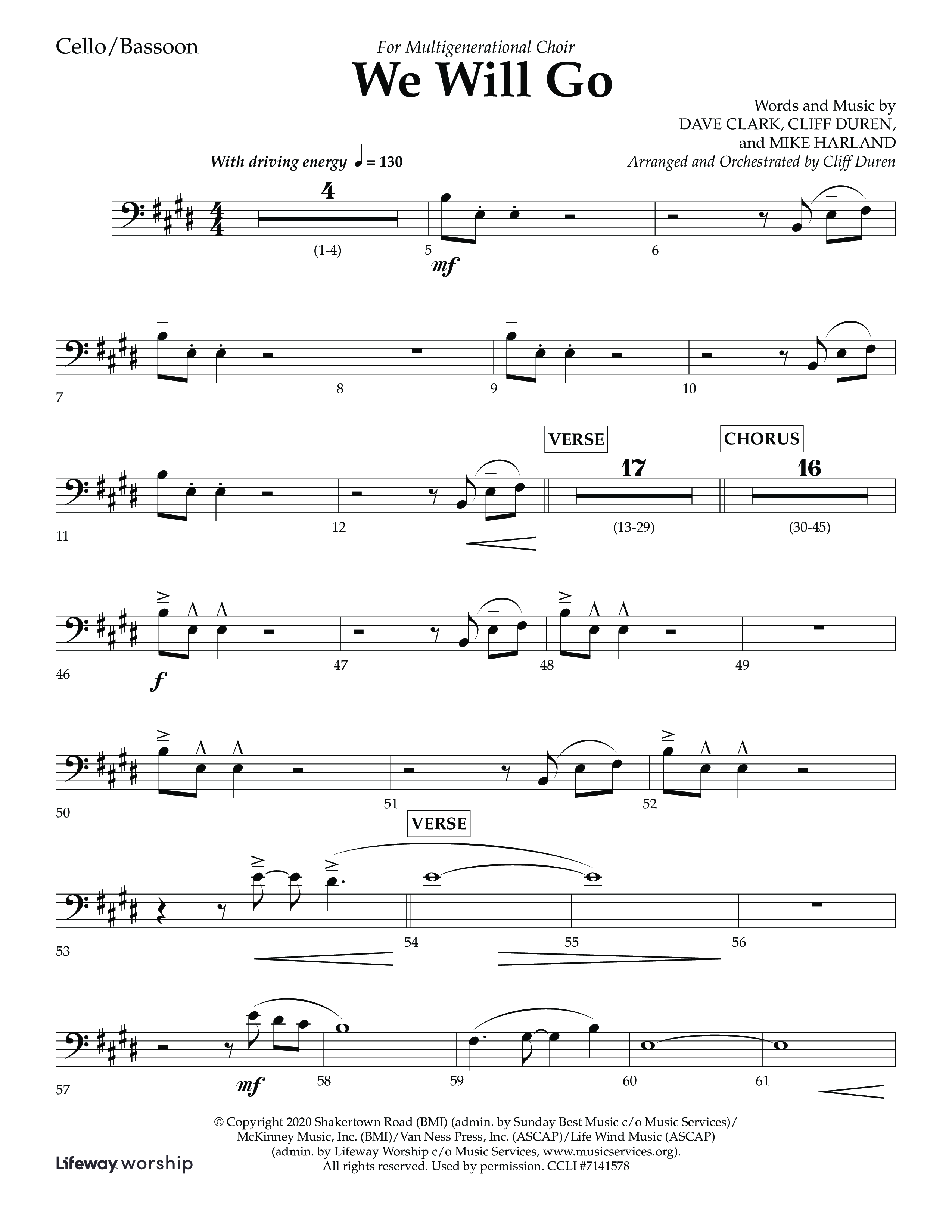 We Will Go (Choral Anthem SATB) Cello (Lifeway Choral / Arr. Cliff Duren)