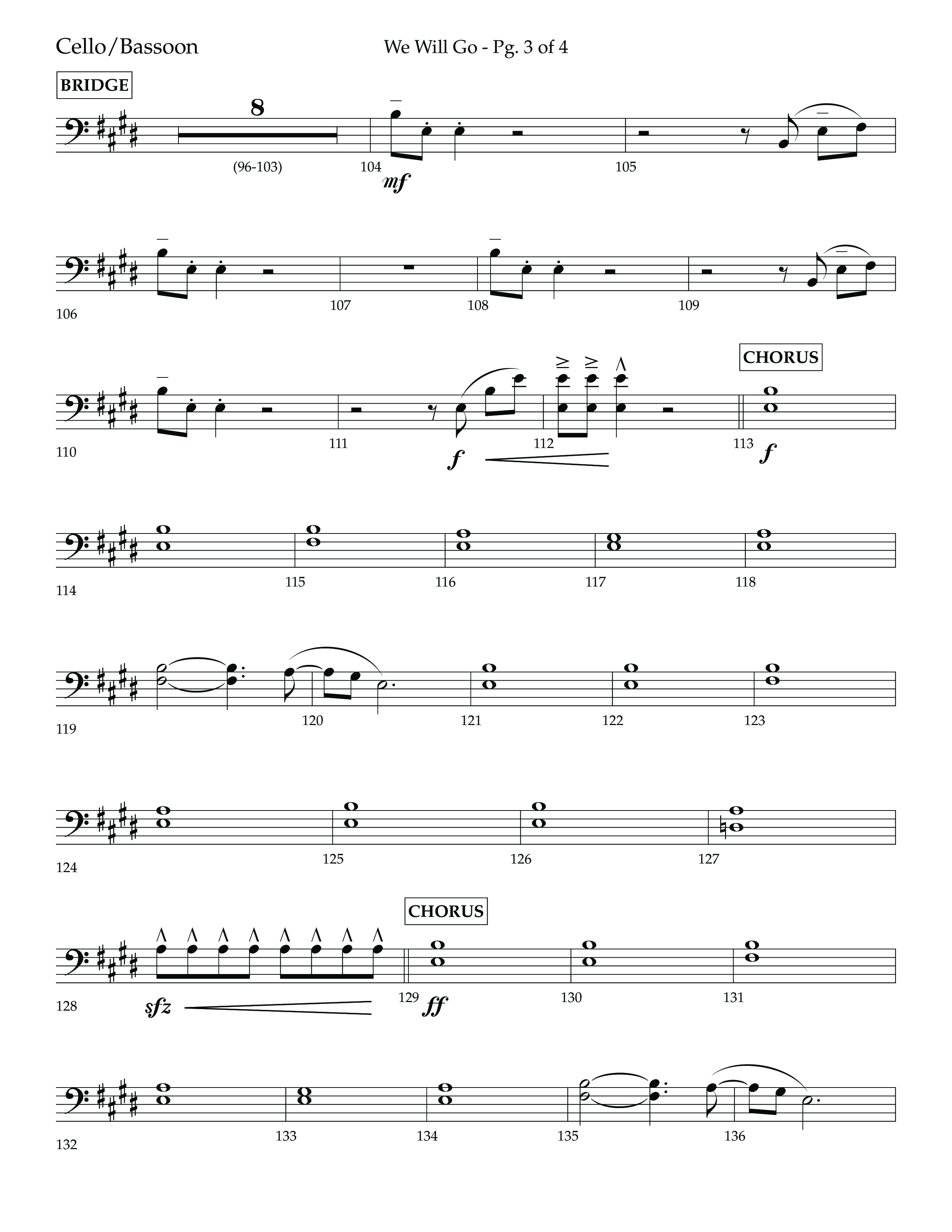 We Will Go (Choral Anthem SATB) Cello (Lifeway Choral / Arr. Cliff Duren)