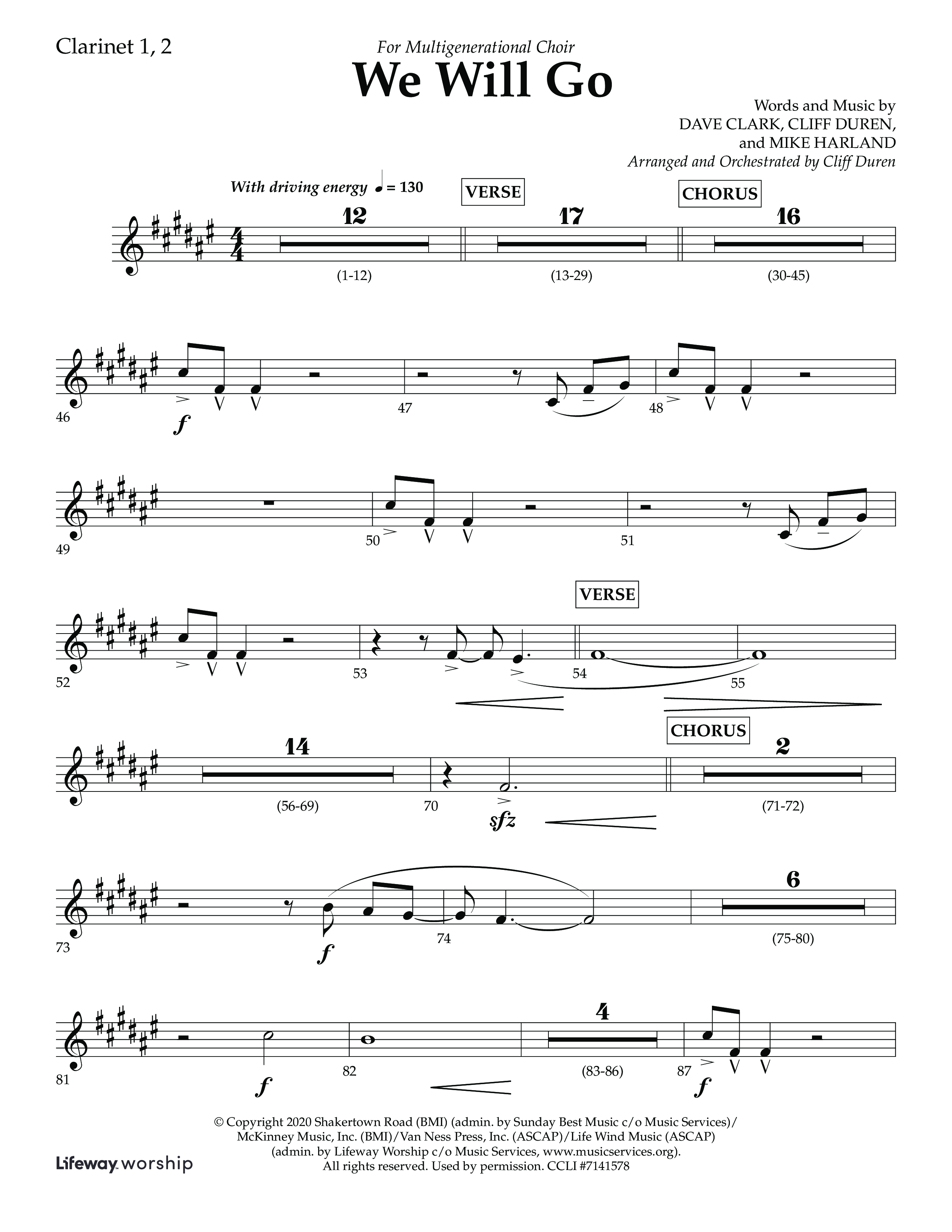 We Will Go (Choral Anthem SATB) Clarinet 1/2 (Lifeway Choral / Arr. Cliff Duren)