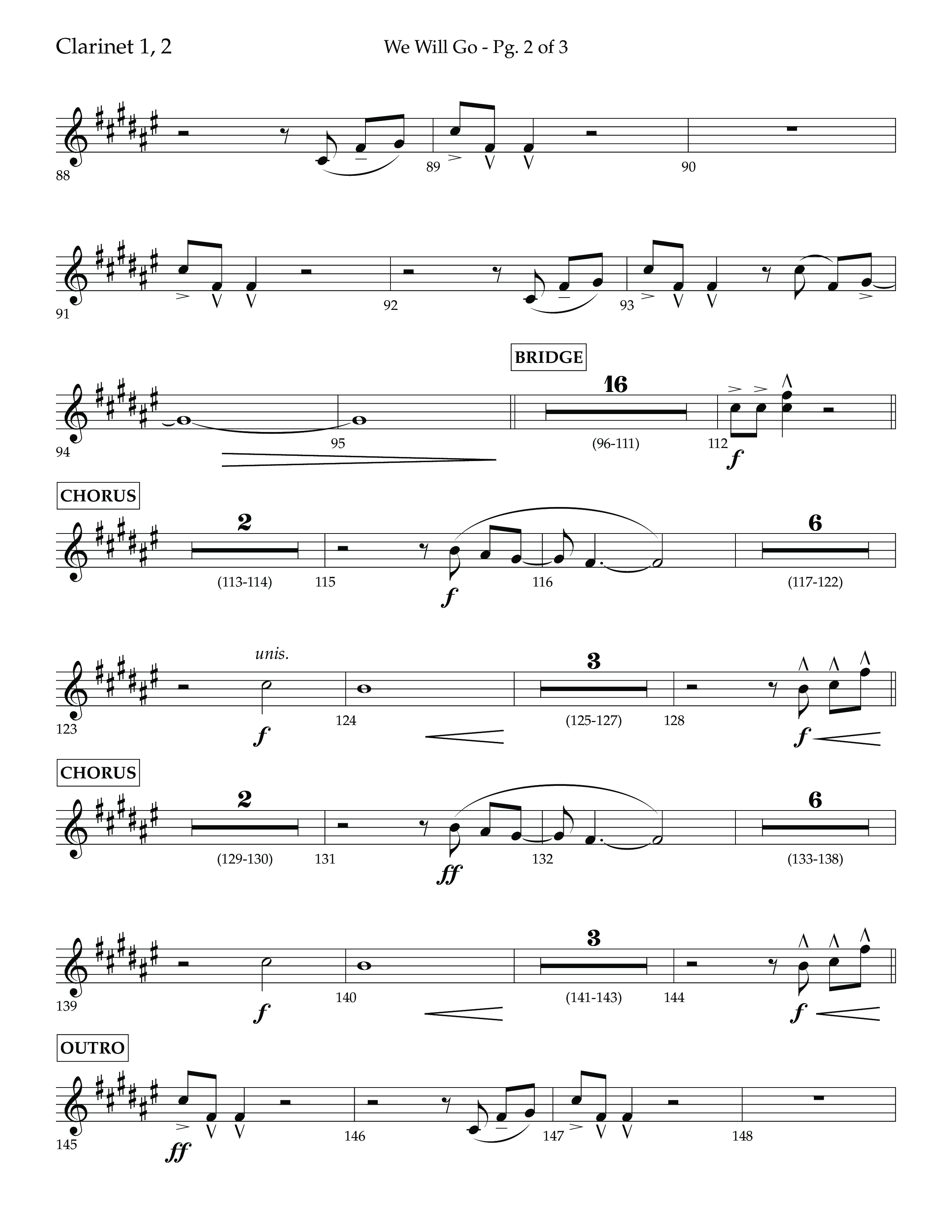 We Will Go (Choral Anthem SATB) Clarinet 1/2 (Lifeway Choral / Arr. Cliff Duren)