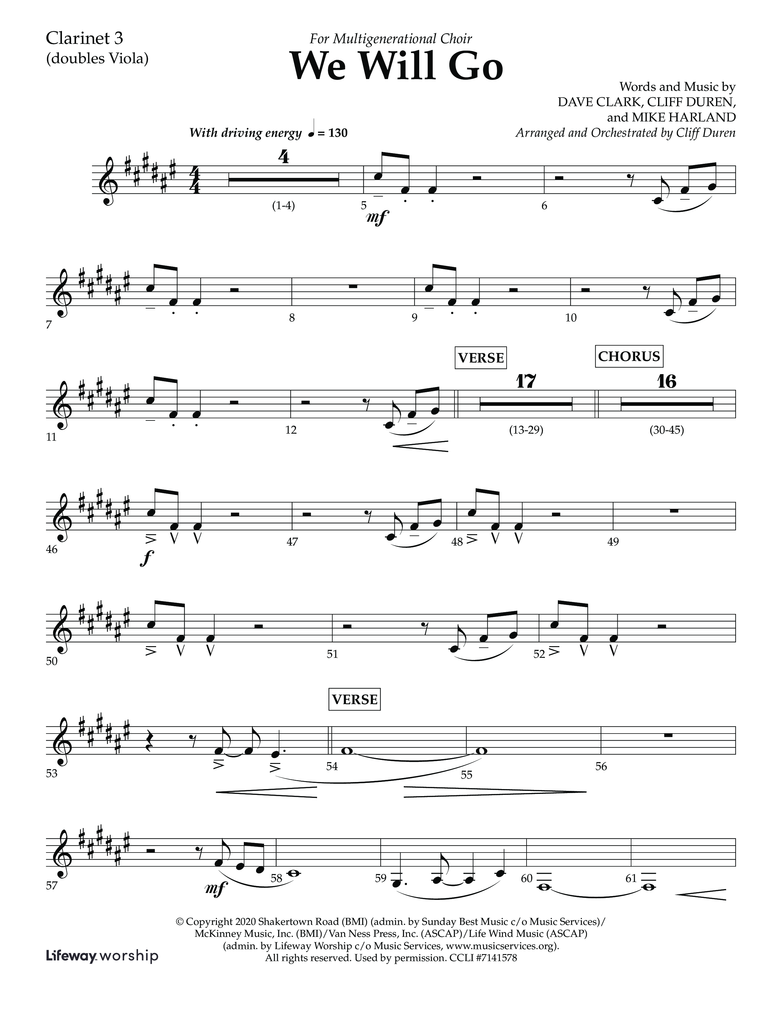 We Will Go (Choral Anthem SATB) Clarinet 3 (Lifeway Choral / Arr. Cliff Duren)