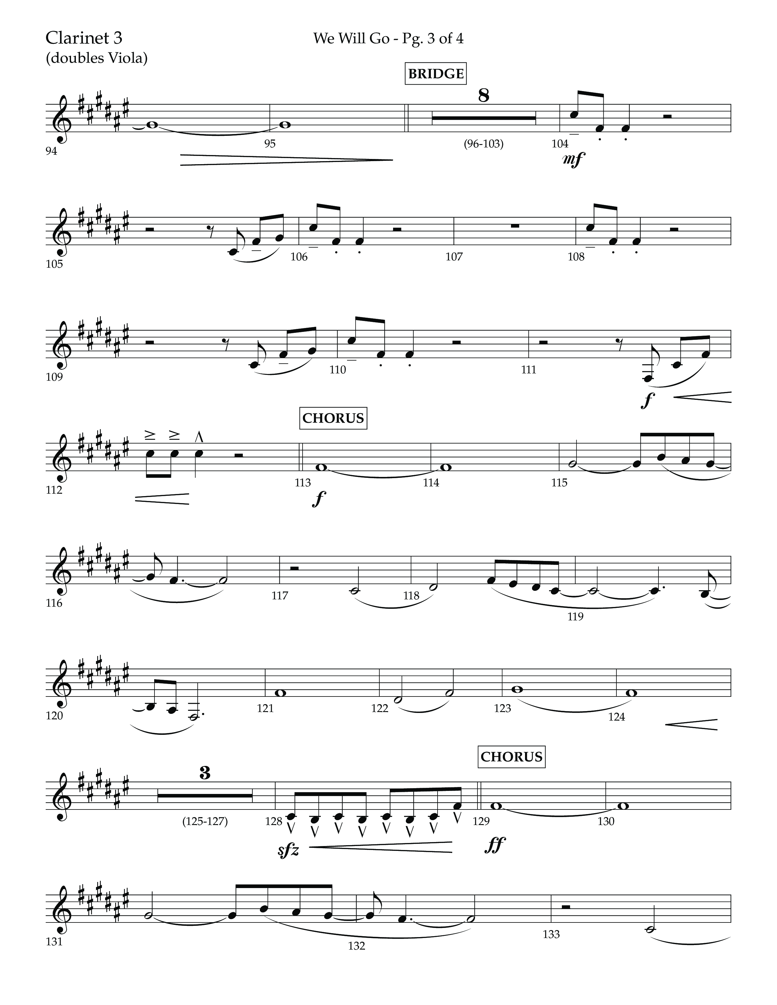We Will Go (Choral Anthem SATB) Clarinet 3 (Lifeway Choral / Arr. Cliff Duren)