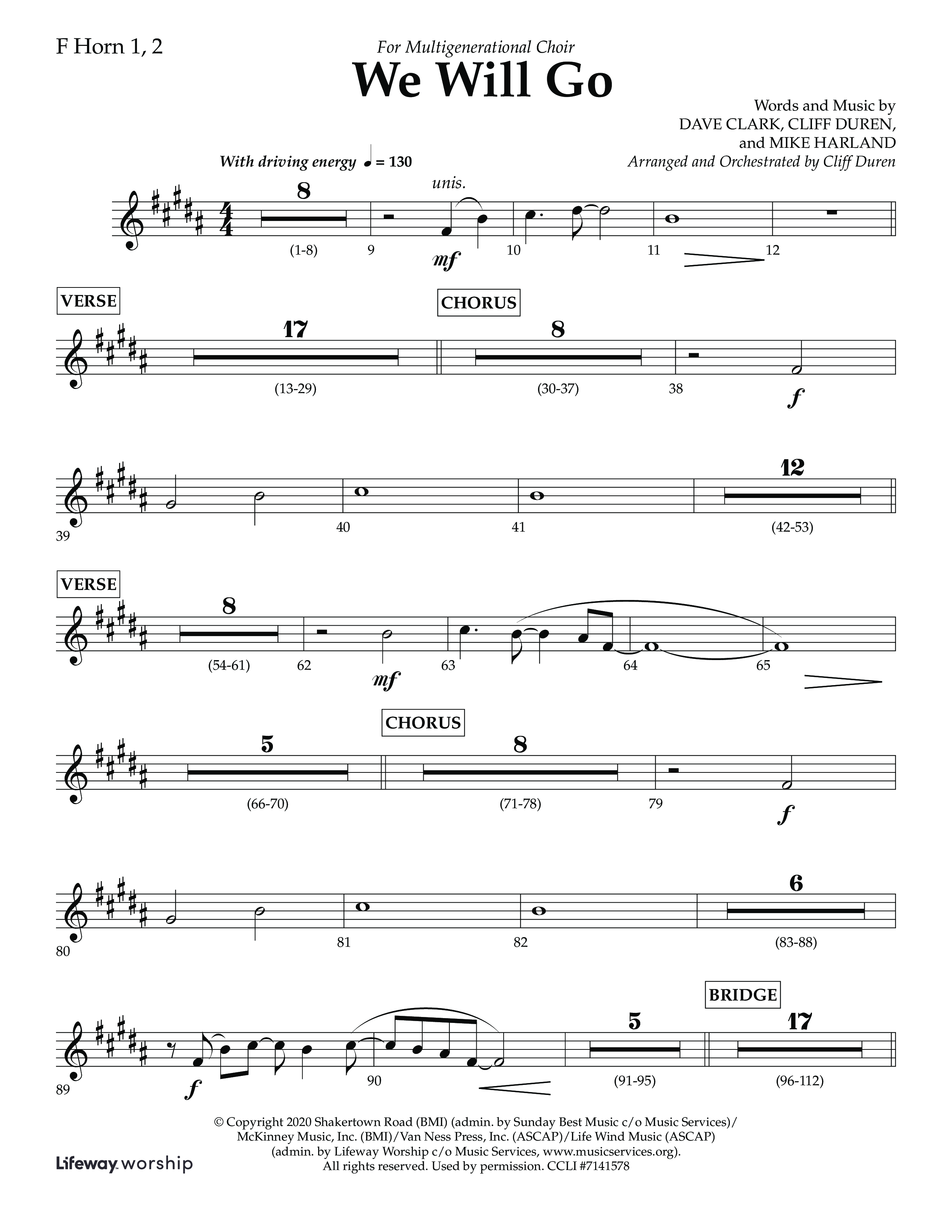 We Will Go (Choral Anthem SATB) French Horn 1/2 (Lifeway Choral / Arr. Cliff Duren)