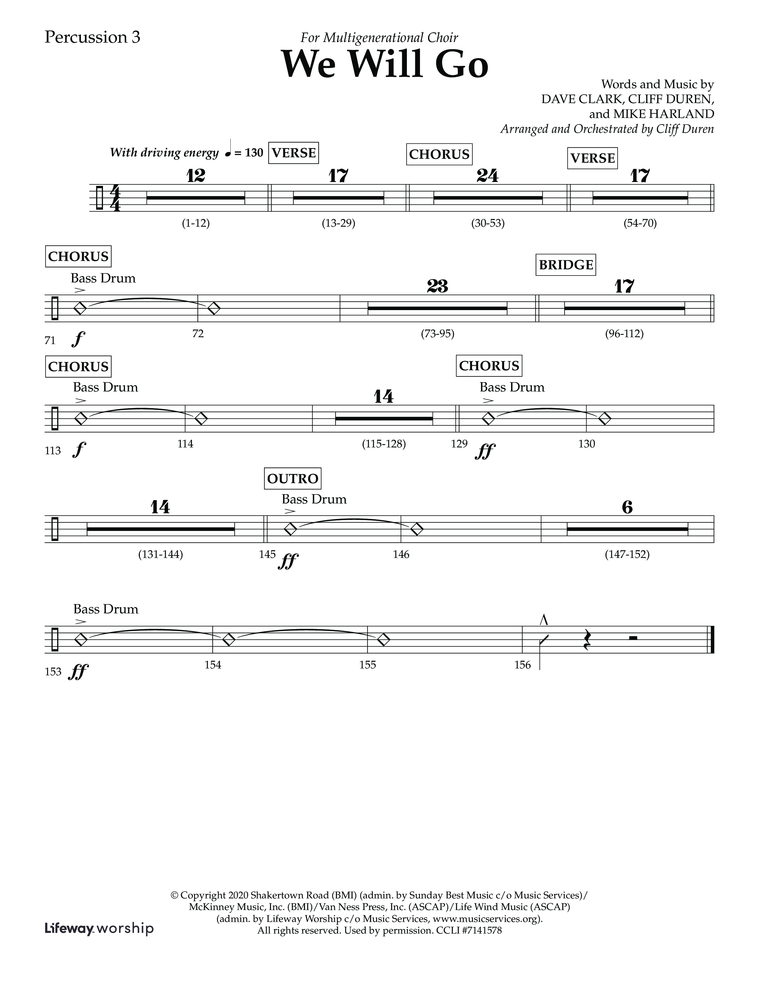 We Will Go (Choral Anthem SATB) Percussion (Lifeway Choral / Arr. Cliff Duren)