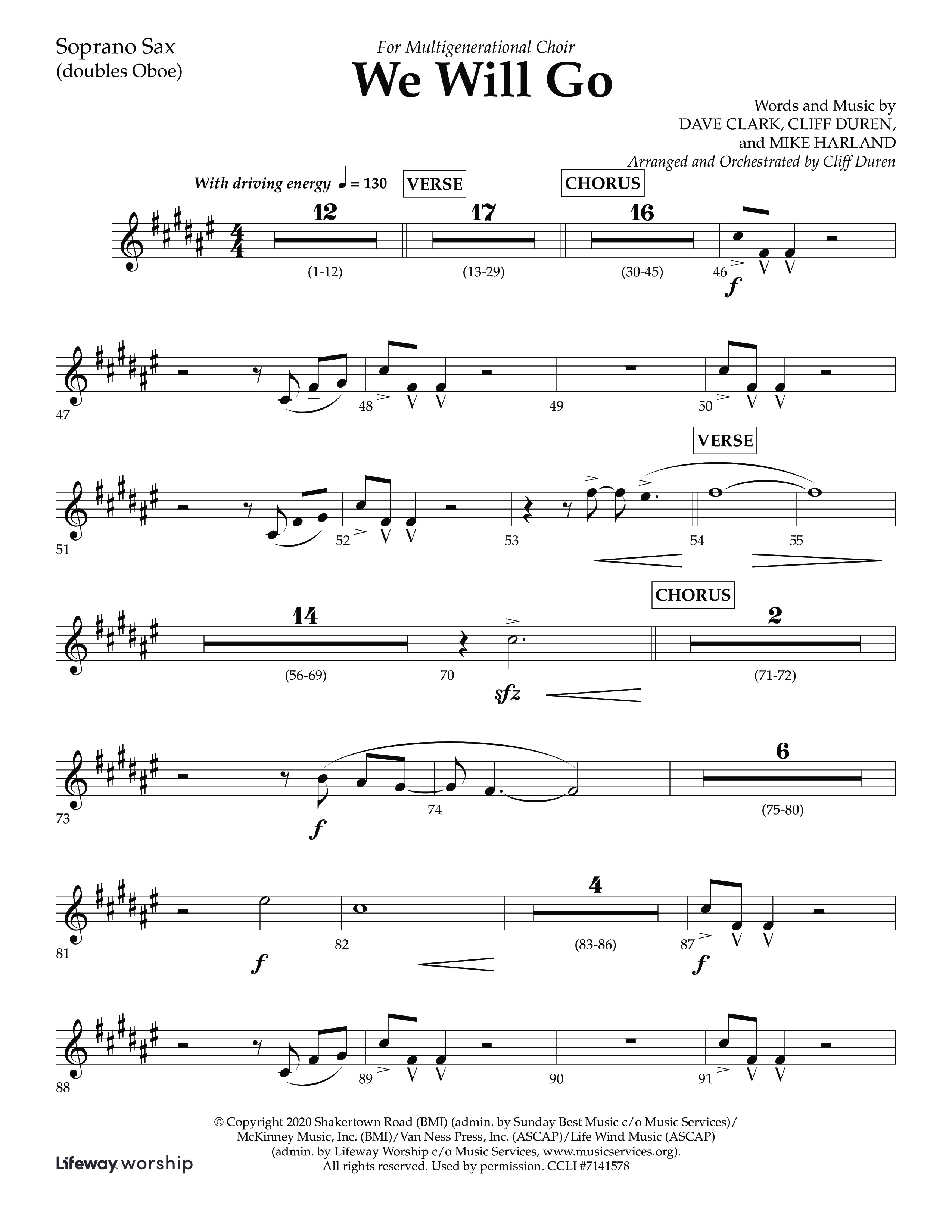 We Will Go (Choral Anthem SATB) Soprano Sax (Lifeway Choral / Arr. Cliff Duren)