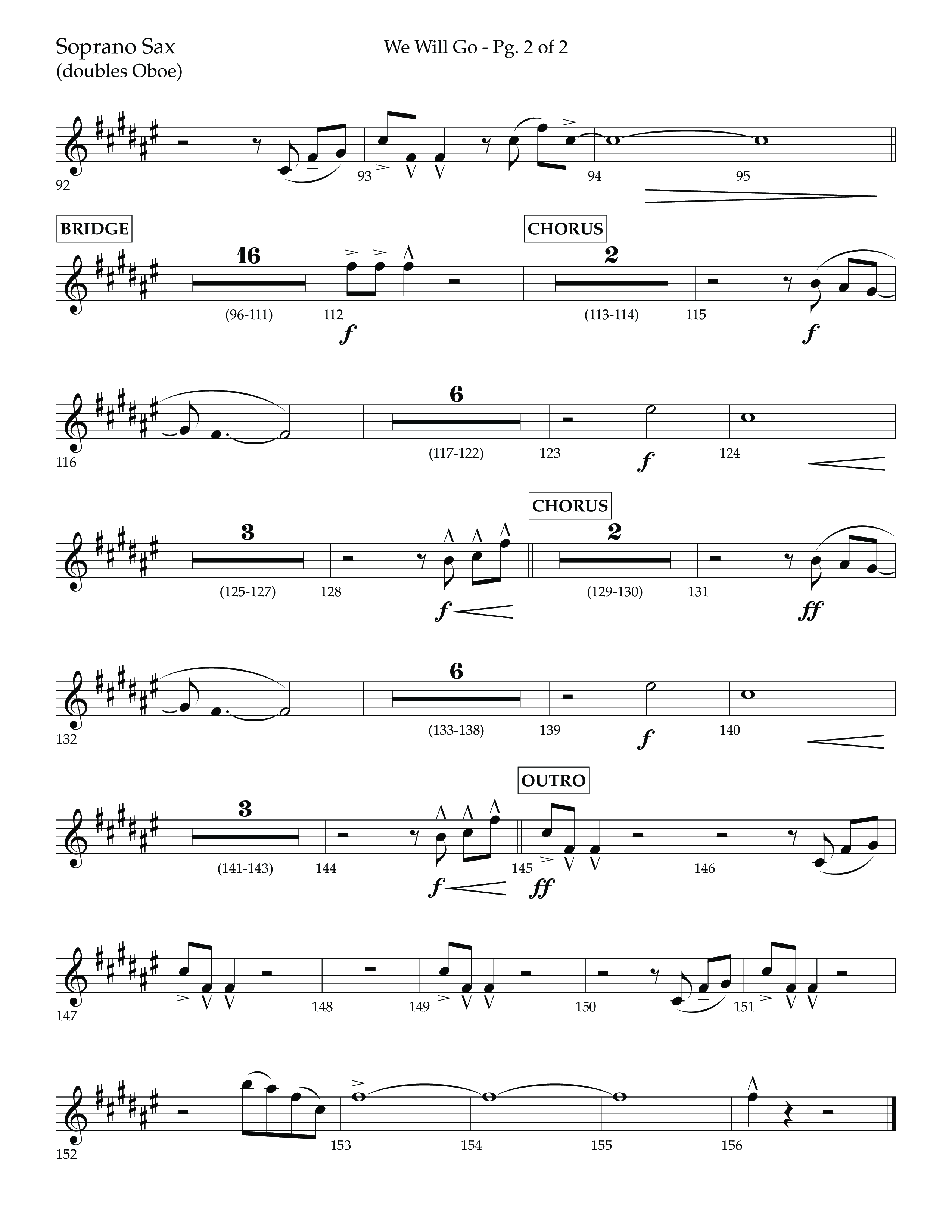 We Will Go (Choral Anthem SATB) Soprano Sax (Lifeway Choral / Arr. Cliff Duren)