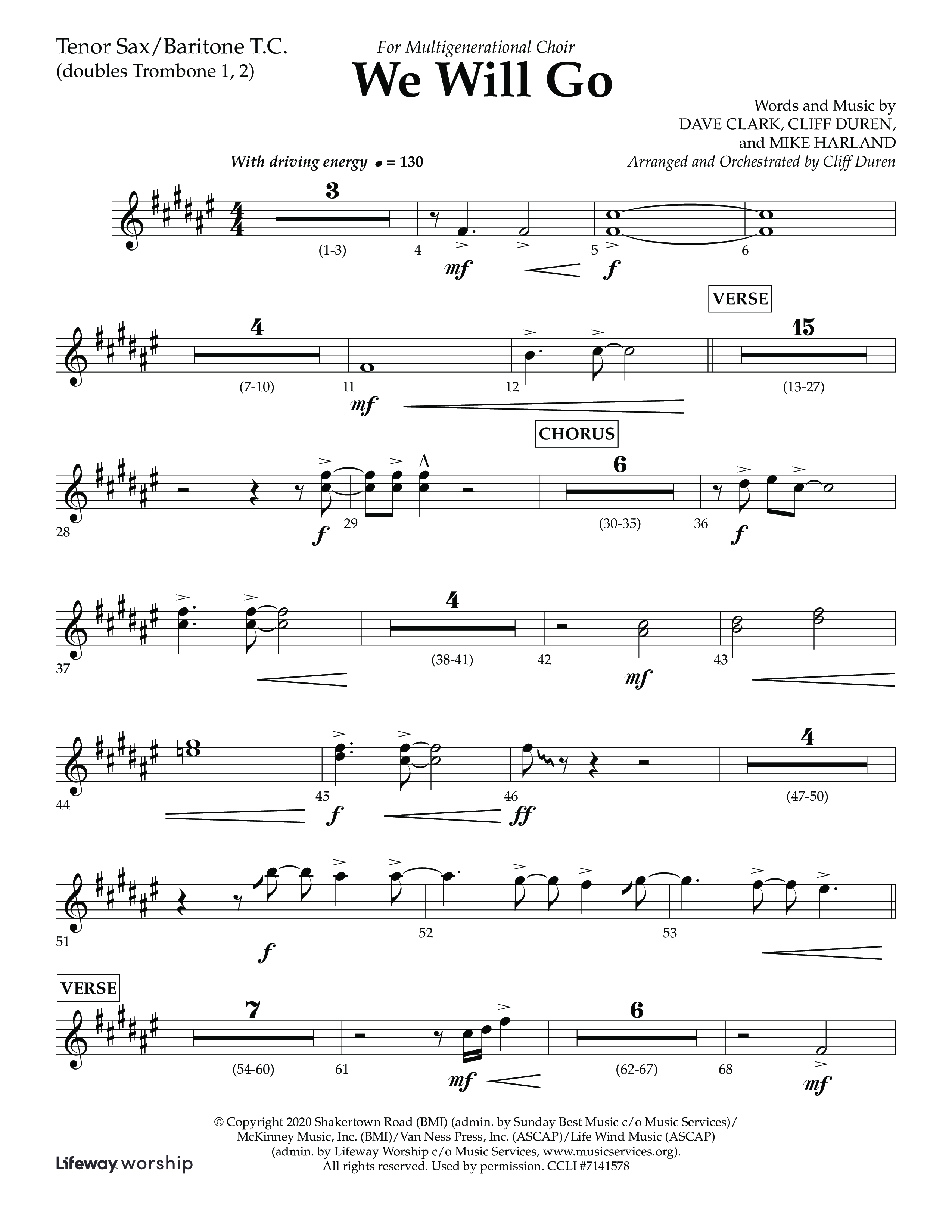 We Will Go (Choral Anthem SATB) Tenor Sax/Baritone T.C. (Lifeway Choral / Arr. Cliff Duren)