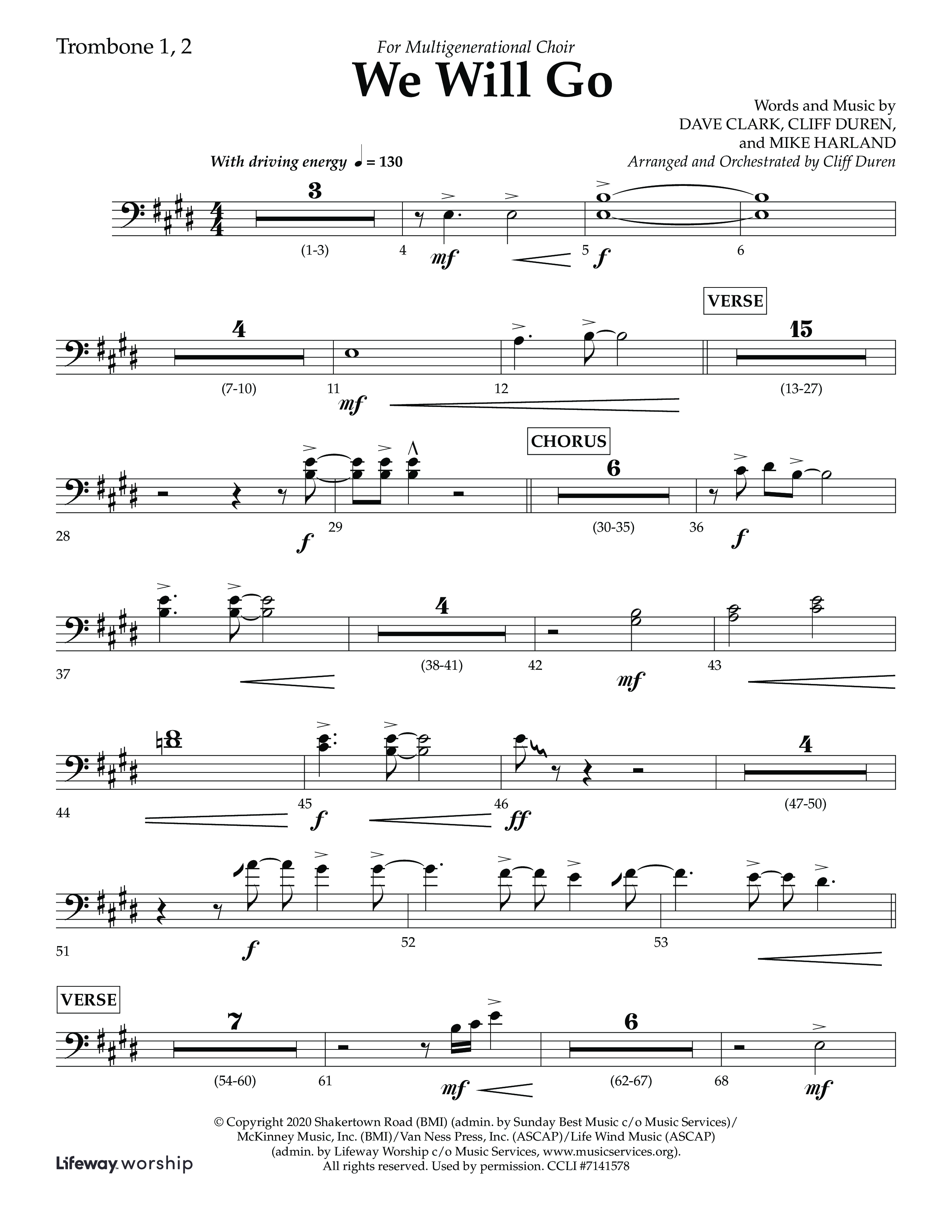 We Will Go (Choral Anthem SATB) Trombone 1/2 (Lifeway Choral / Arr. Cliff Duren)