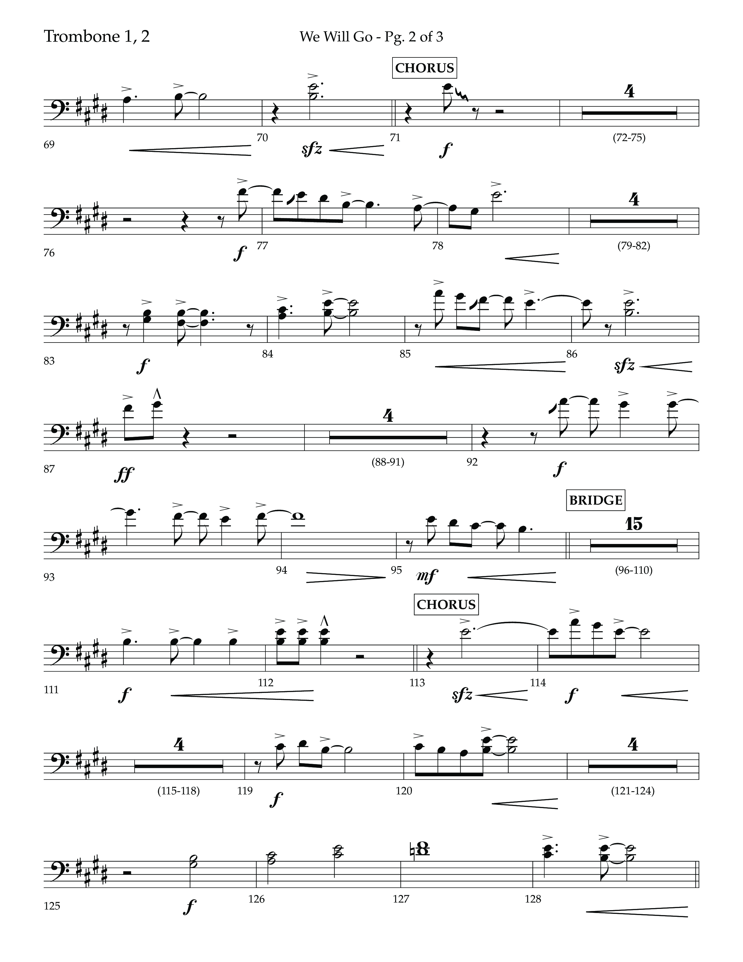 We Will Go (Choral Anthem SATB) Trombone 1/2 (Lifeway Choral / Arr. Cliff Duren)