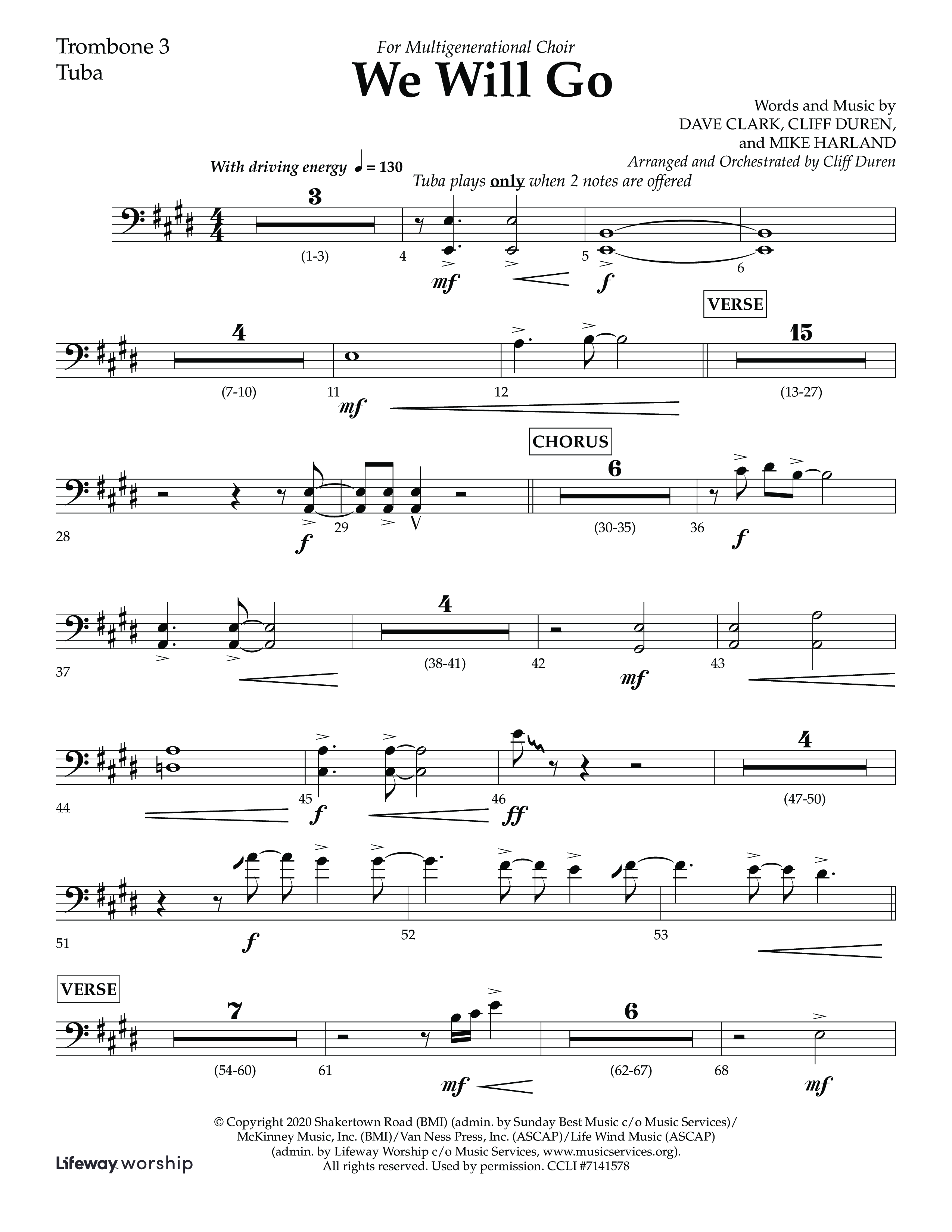 We Will Go (Choral Anthem SATB) Trombone 3/Tuba (Lifeway Choral / Arr. Cliff Duren)