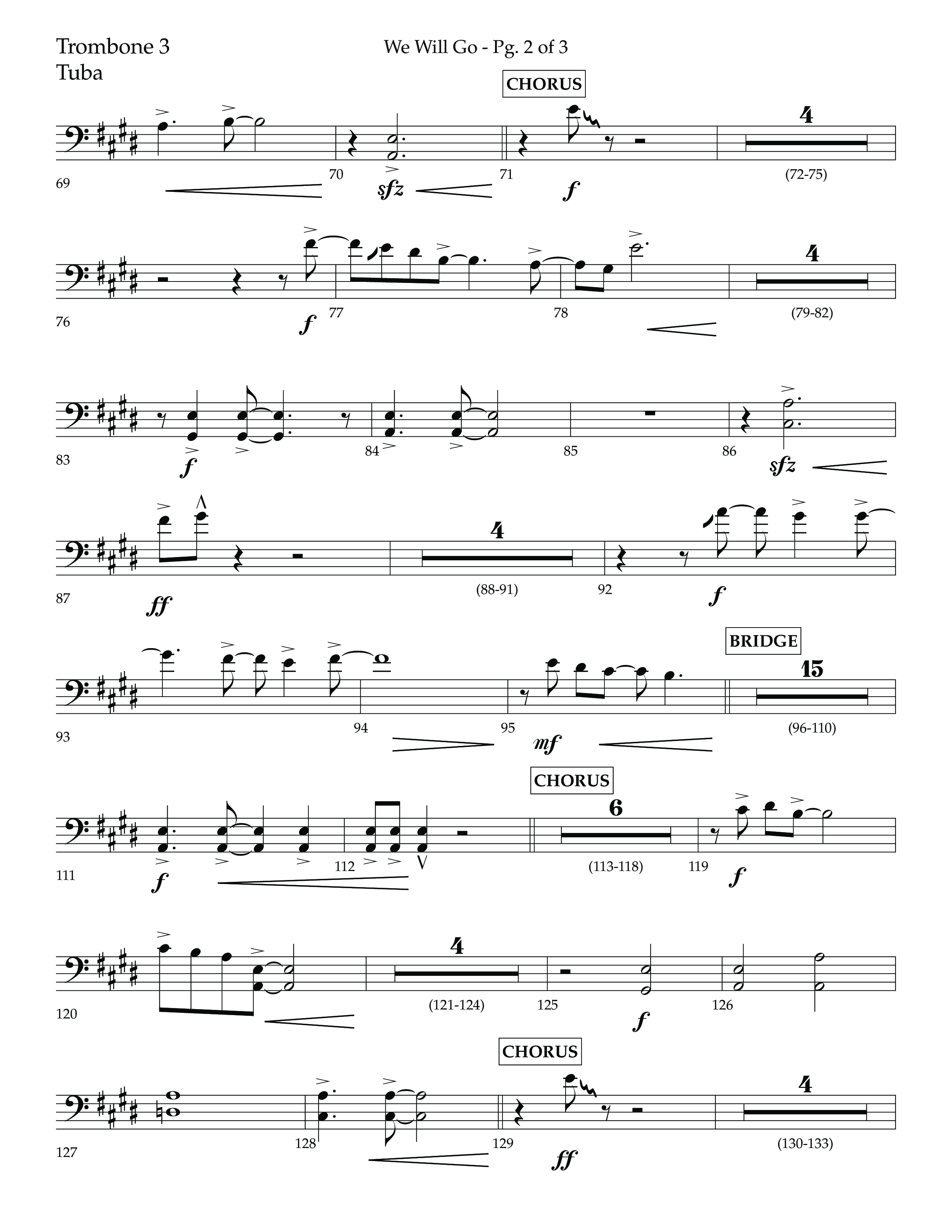 We Will Go (Choral Anthem SATB) Trombone 3/Tuba (Lifeway Choral / Arr. Cliff Duren)