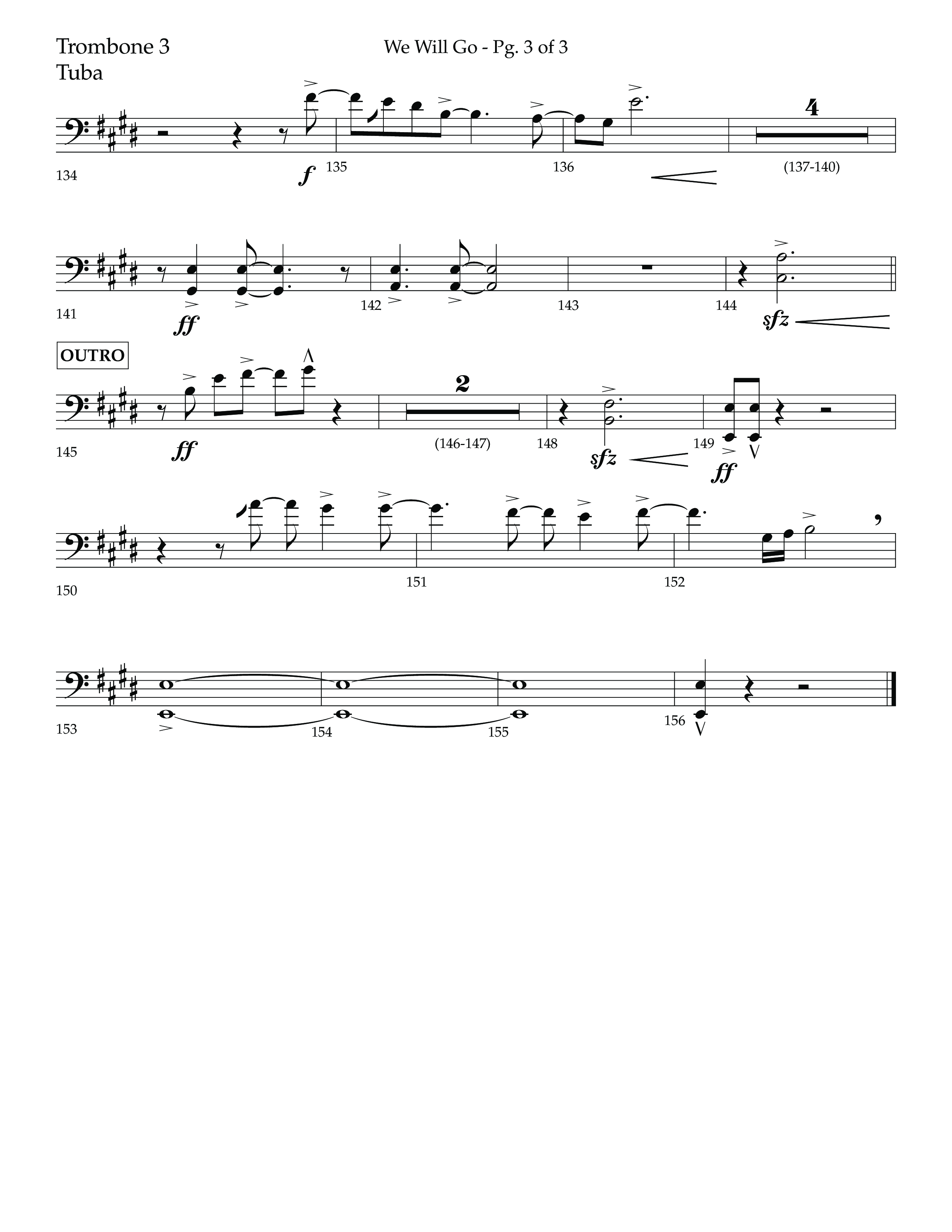 We Will Go (Choral Anthem SATB) Trombone 3/Tuba (Lifeway Choral / Arr. Cliff Duren)