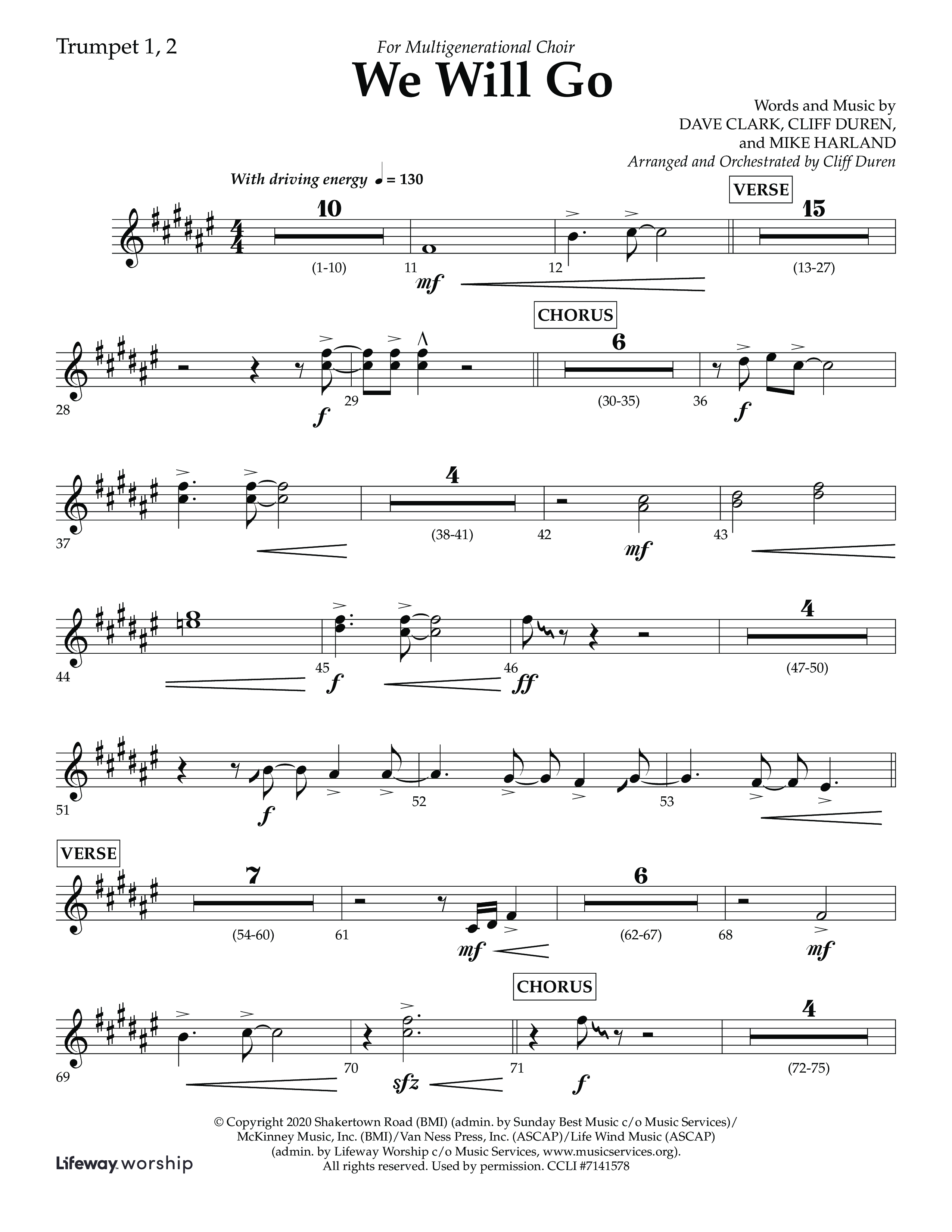 We Will Go (Choral Anthem SATB) Trumpet 1,2 (Lifeway Choral / Arr. Cliff Duren)