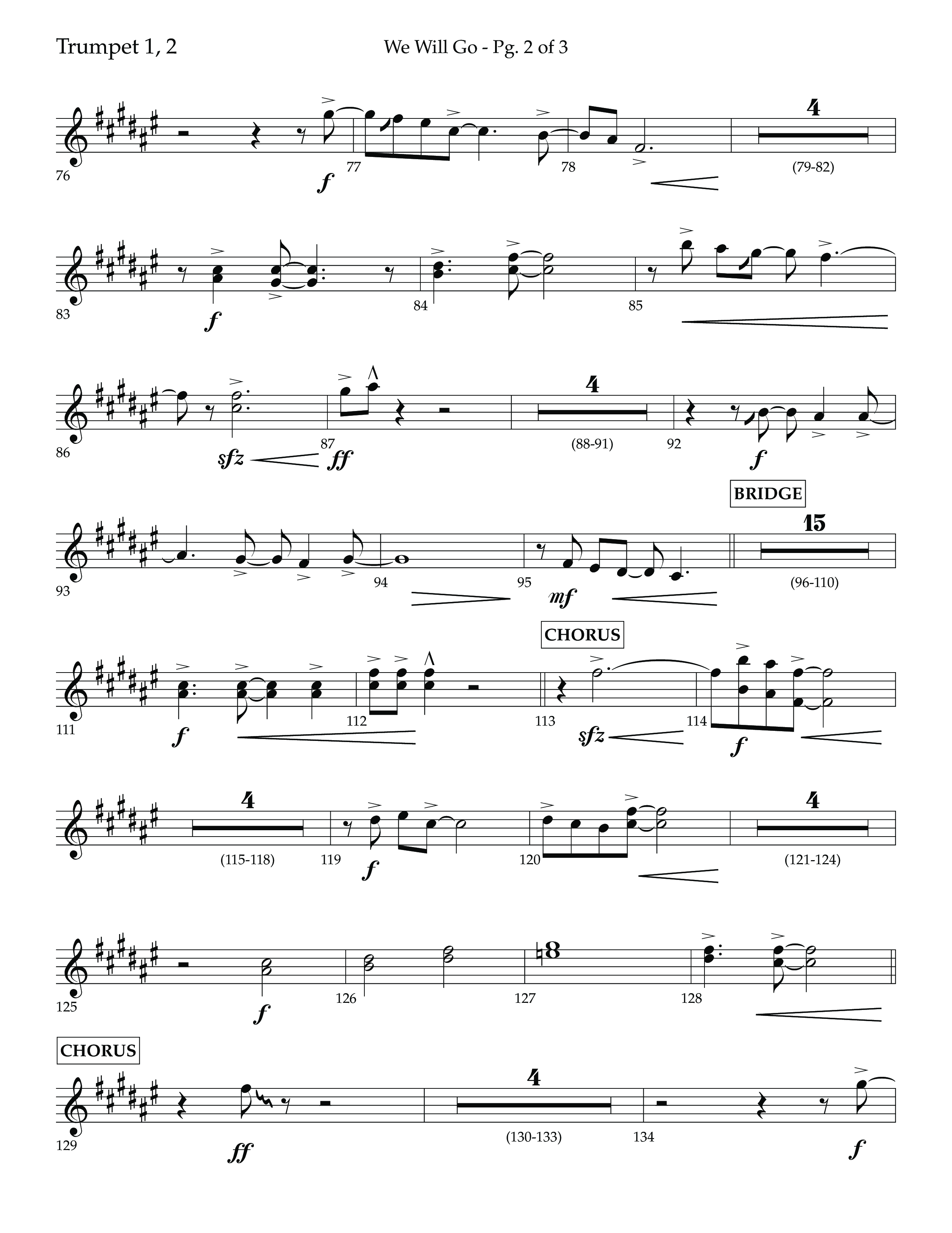 We Will Go (Choral Anthem SATB) Trumpet 1,2 (Lifeway Choral / Arr. Cliff Duren)