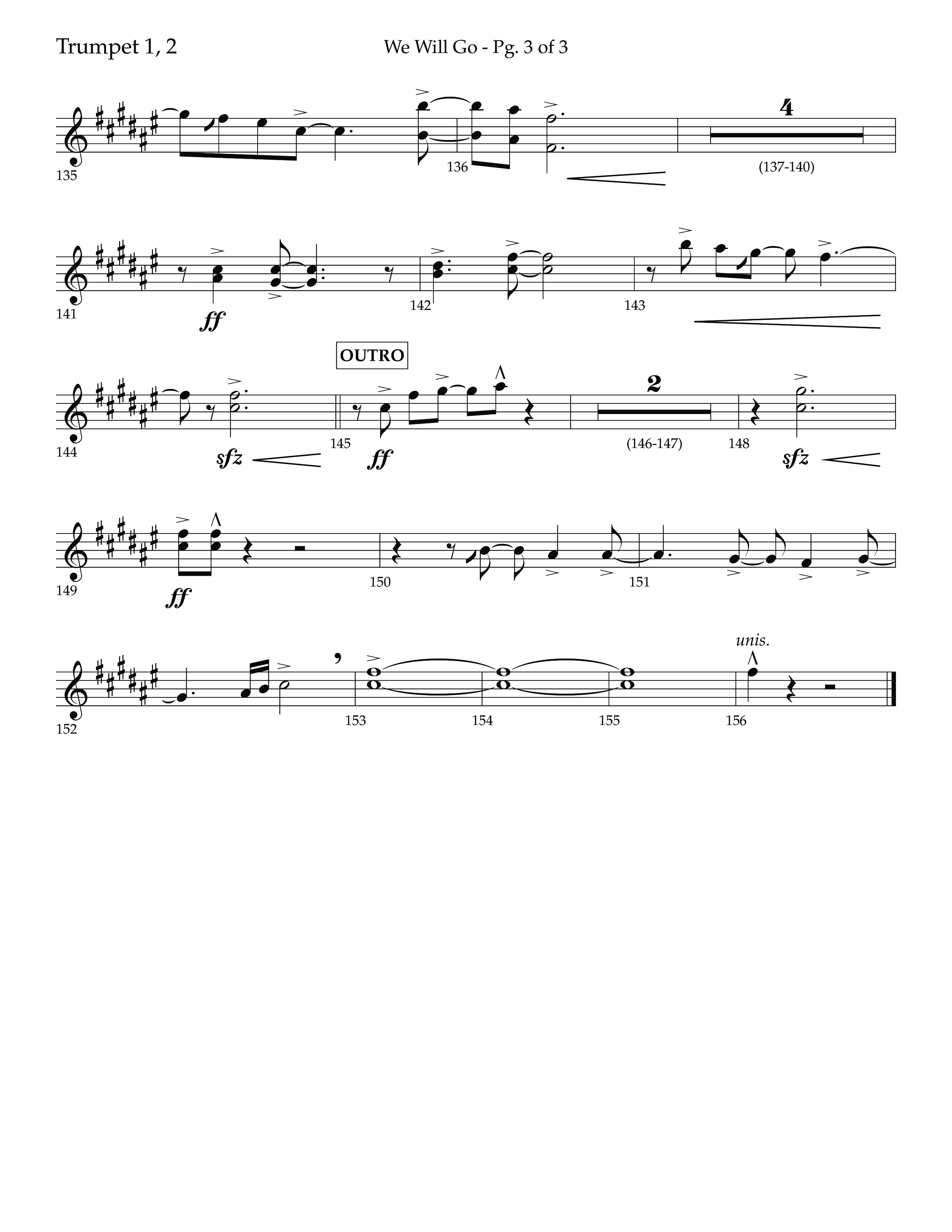 We Will Go (Choral Anthem SATB) Trumpet 1,2 (Lifeway Choral / Arr. Cliff Duren)