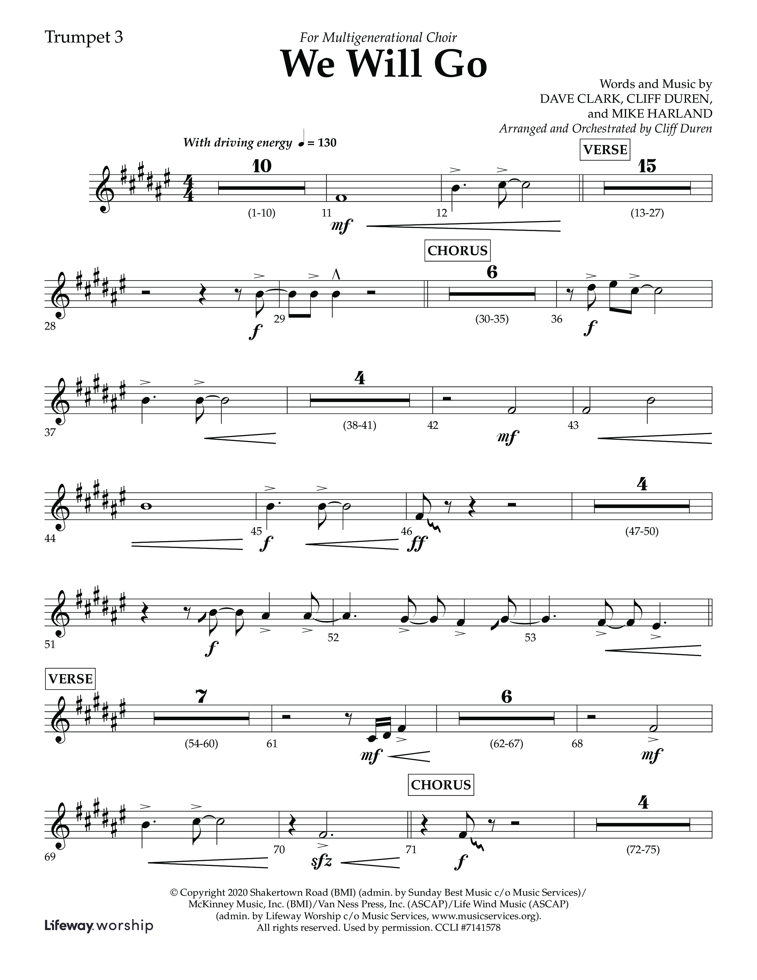We Will Go (Choral Anthem SATB) Trumpet 3 (Lifeway Choral / Arr. Cliff Duren)