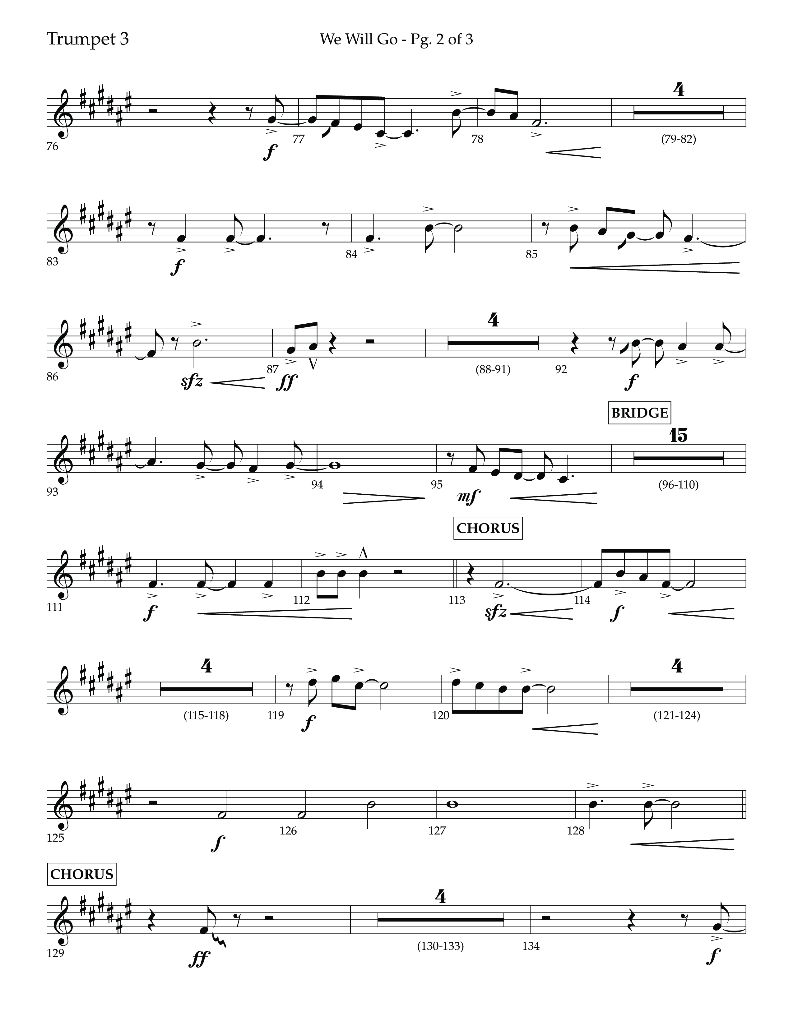 We Will Go (Choral Anthem SATB) Trumpet 3 (Lifeway Choral / Arr. Cliff Duren)