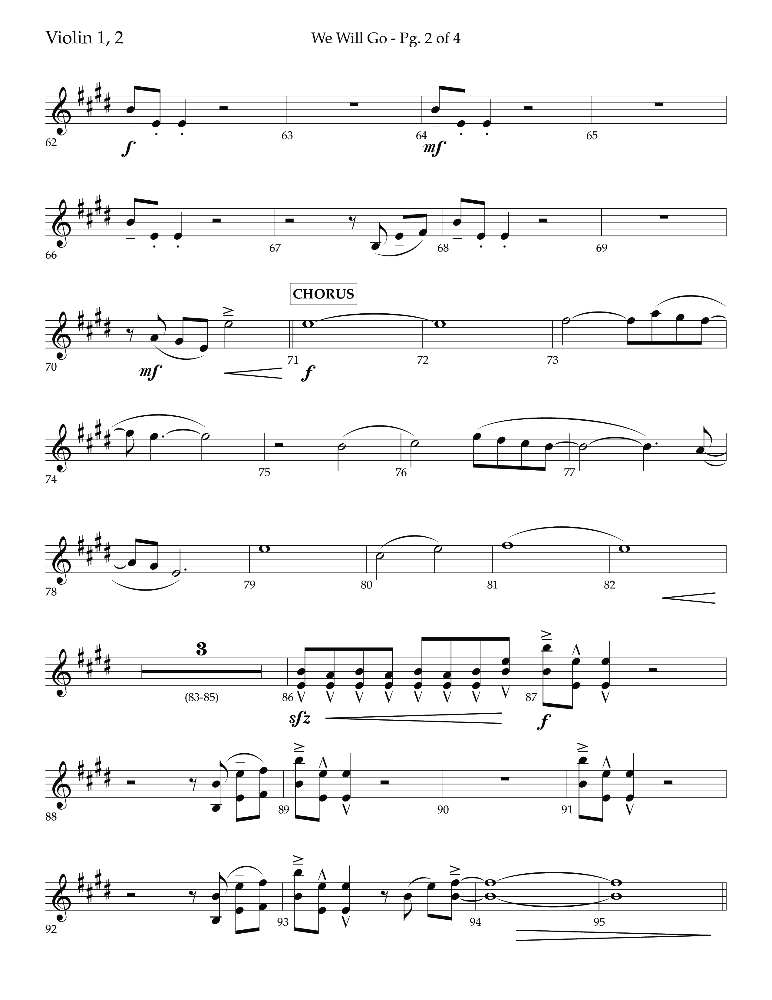 We Will Go (Choral Anthem SATB) Violin 1/2 (Lifeway Choral / Arr. Cliff Duren)