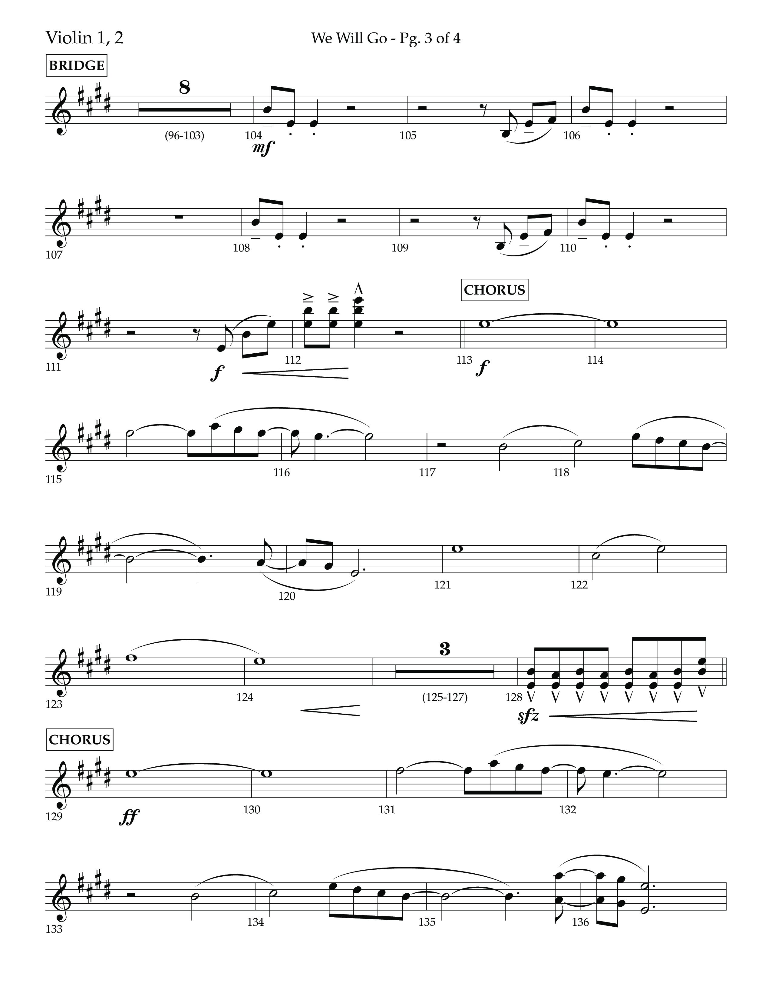 We Will Go (Choral Anthem SATB) Violin 1/2 (Lifeway Choral / Arr. Cliff Duren)