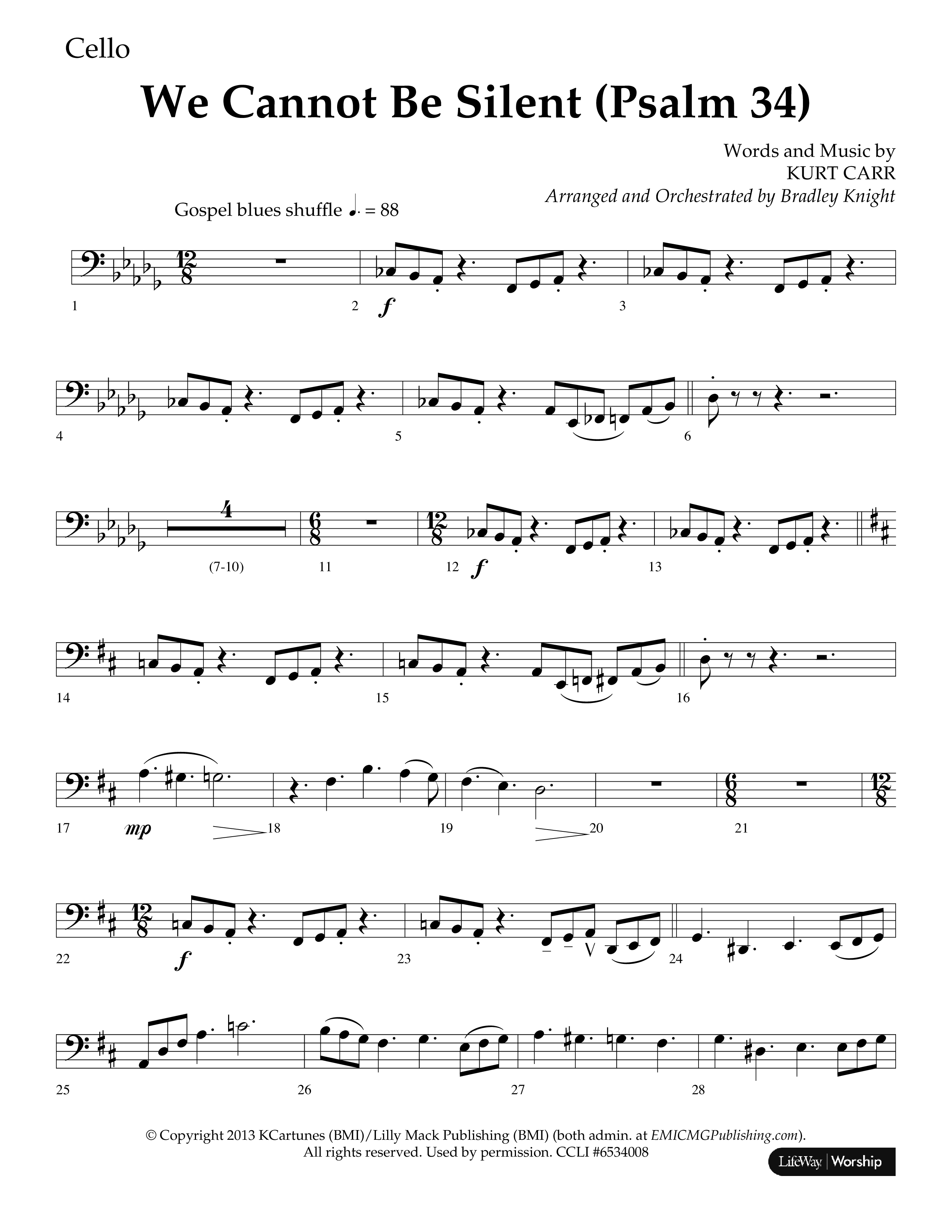 We Cannot Be Silent (Psalm 34) (Choral Anthem SATB) Cello (Lifeway Choral / Arr. Bradley Knight)