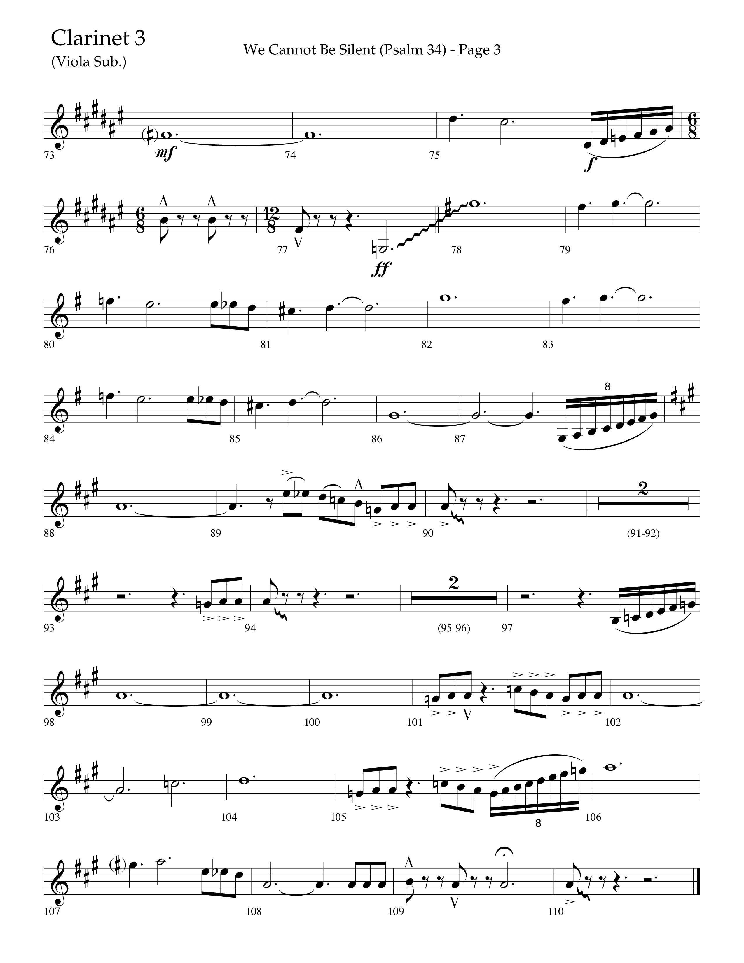 We Cannot Be Silent (Psalm 34) (Choral Anthem SATB) Clarinet 3 (Lifeway Choral / Arr. Bradley Knight)