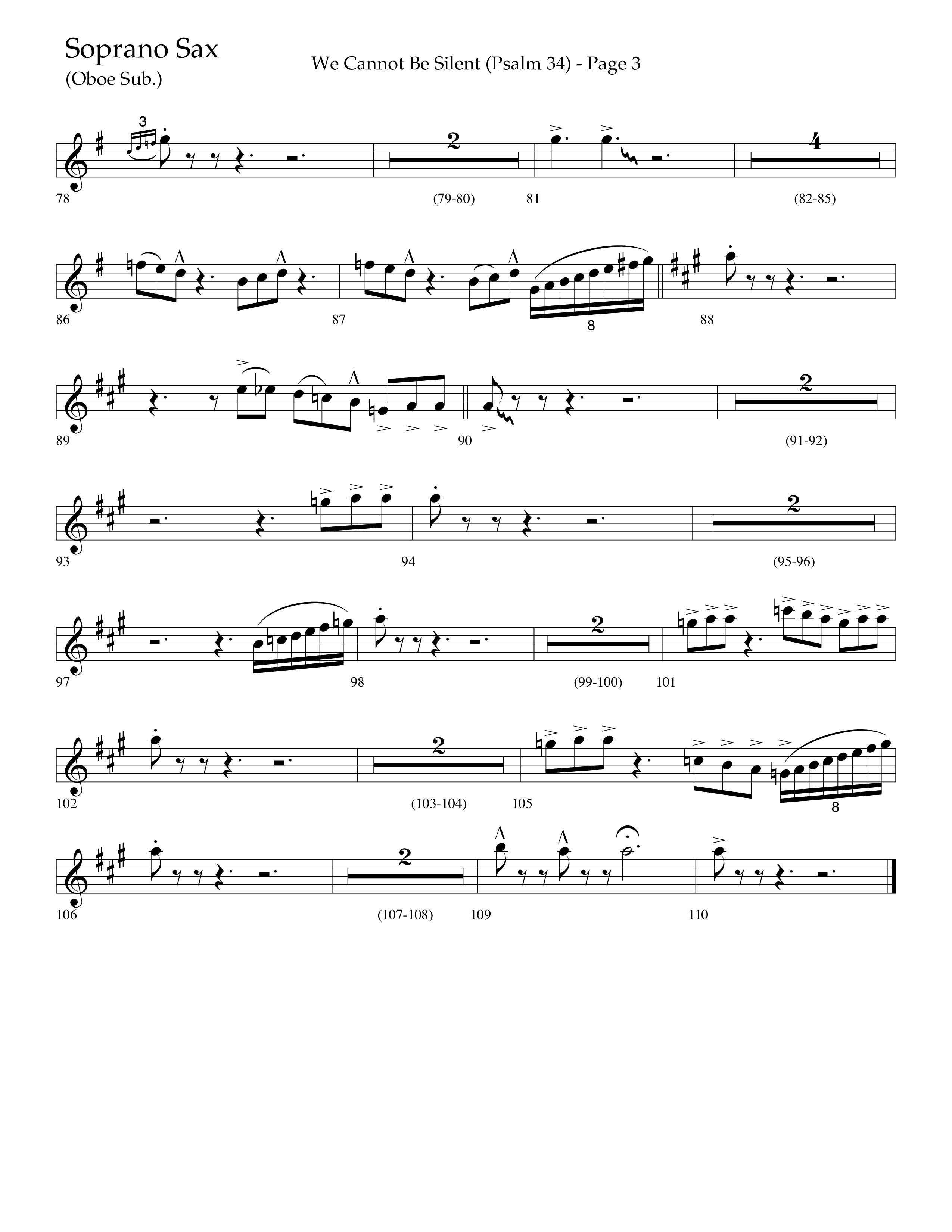 We Cannot Be Silent (Psalm 34) (Choral Anthem SATB) Soprano Sax (Lifeway Choral / Arr. Bradley Knight)