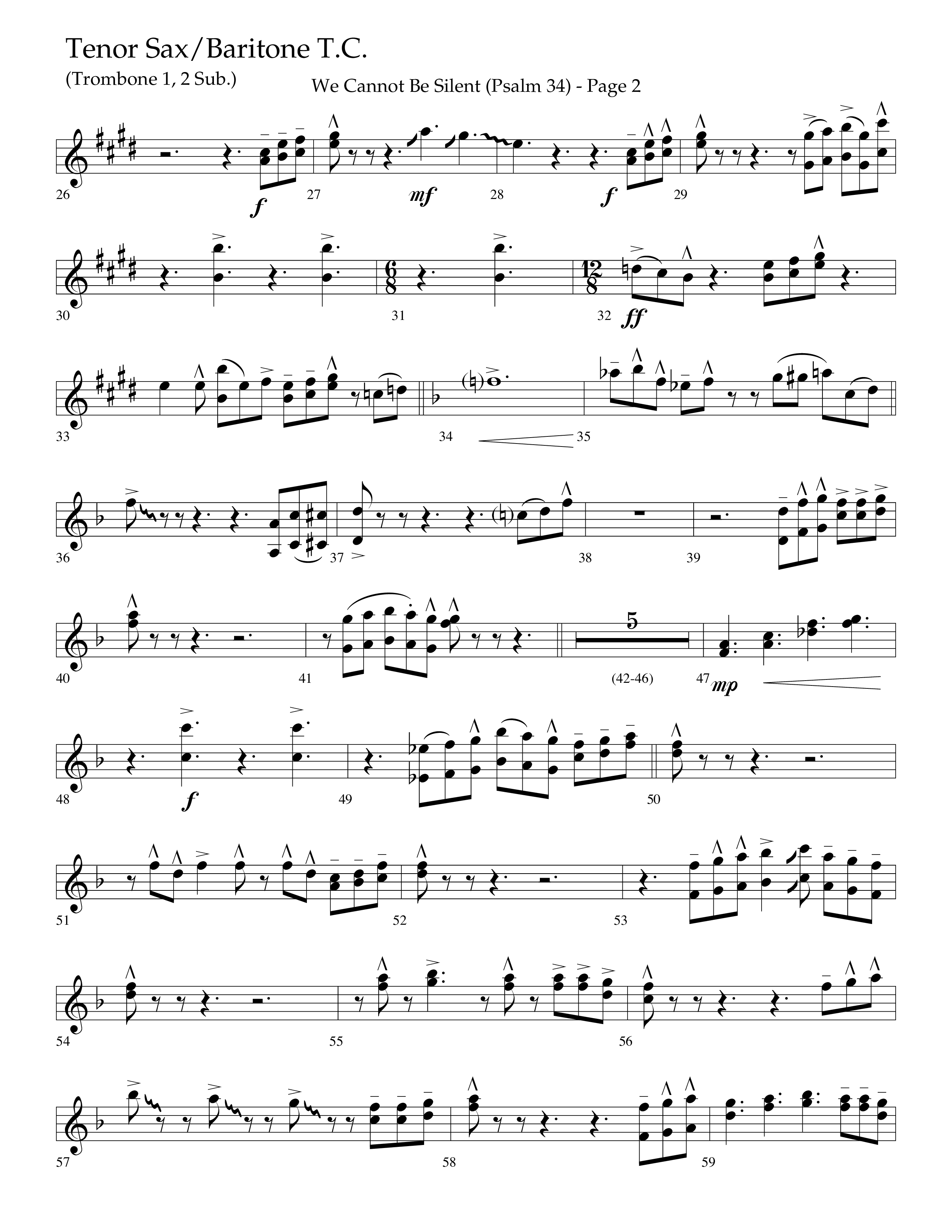 We Cannot Be Silent (Psalm 34) (Choral Anthem SATB) Tenor Sax/Baritone T.C. (Lifeway Choral / Arr. Bradley Knight)