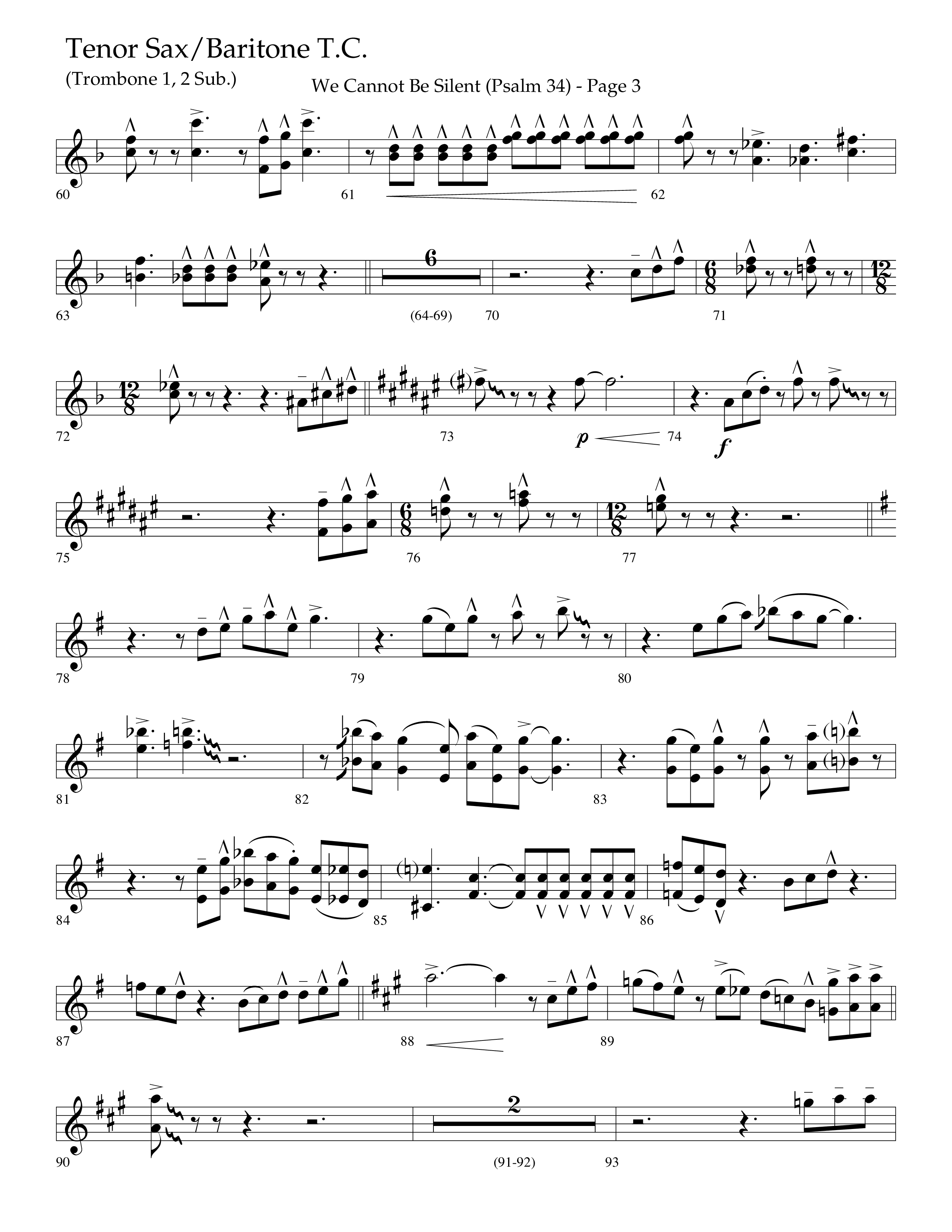 We Cannot Be Silent (Psalm 34) (Choral Anthem SATB) Tenor Sax/Baritone T.C. (Lifeway Choral / Arr. Bradley Knight)