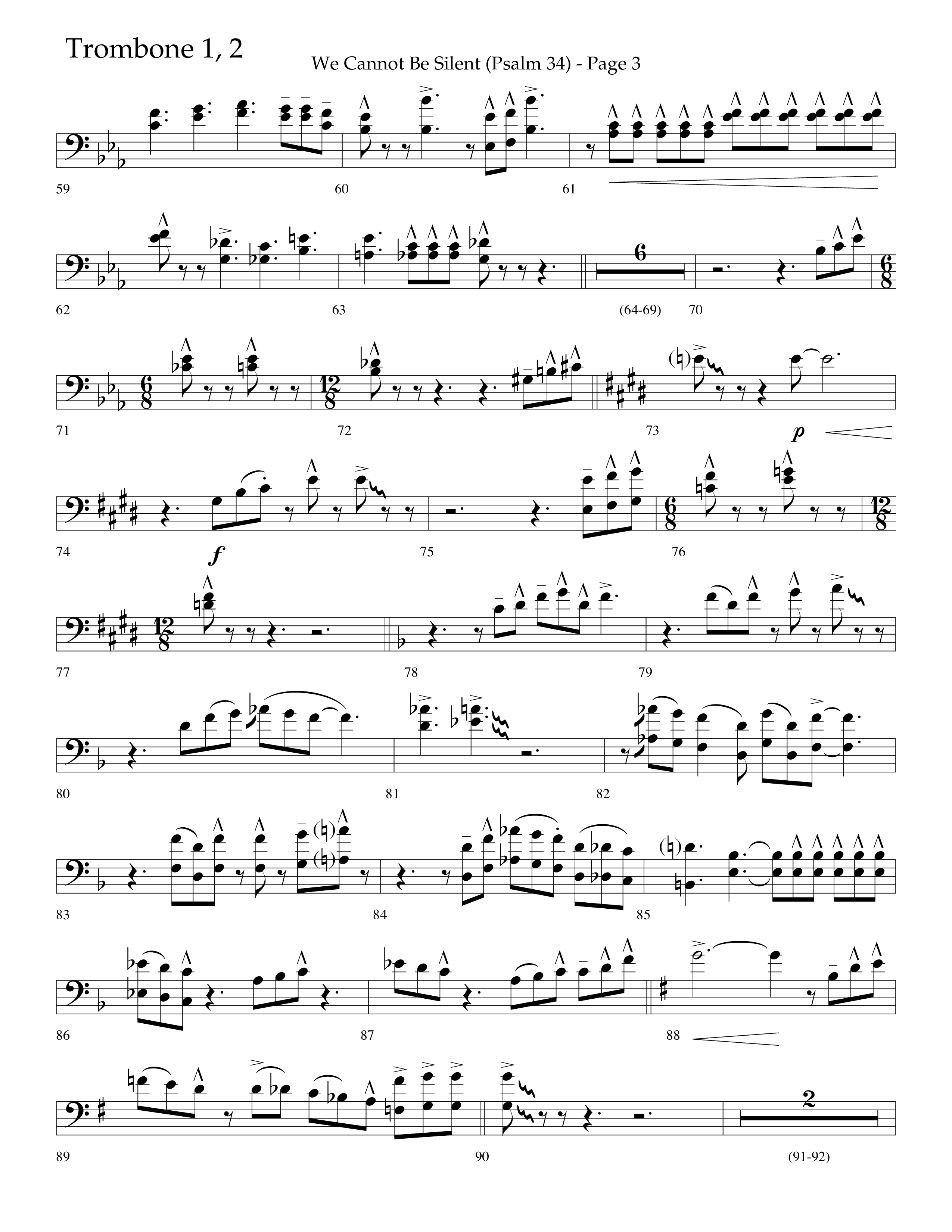 We Cannot Be Silent (Psalm 34) (Choral Anthem SATB) Trombone 1/2 (Lifeway Choral / Arr. Bradley Knight)