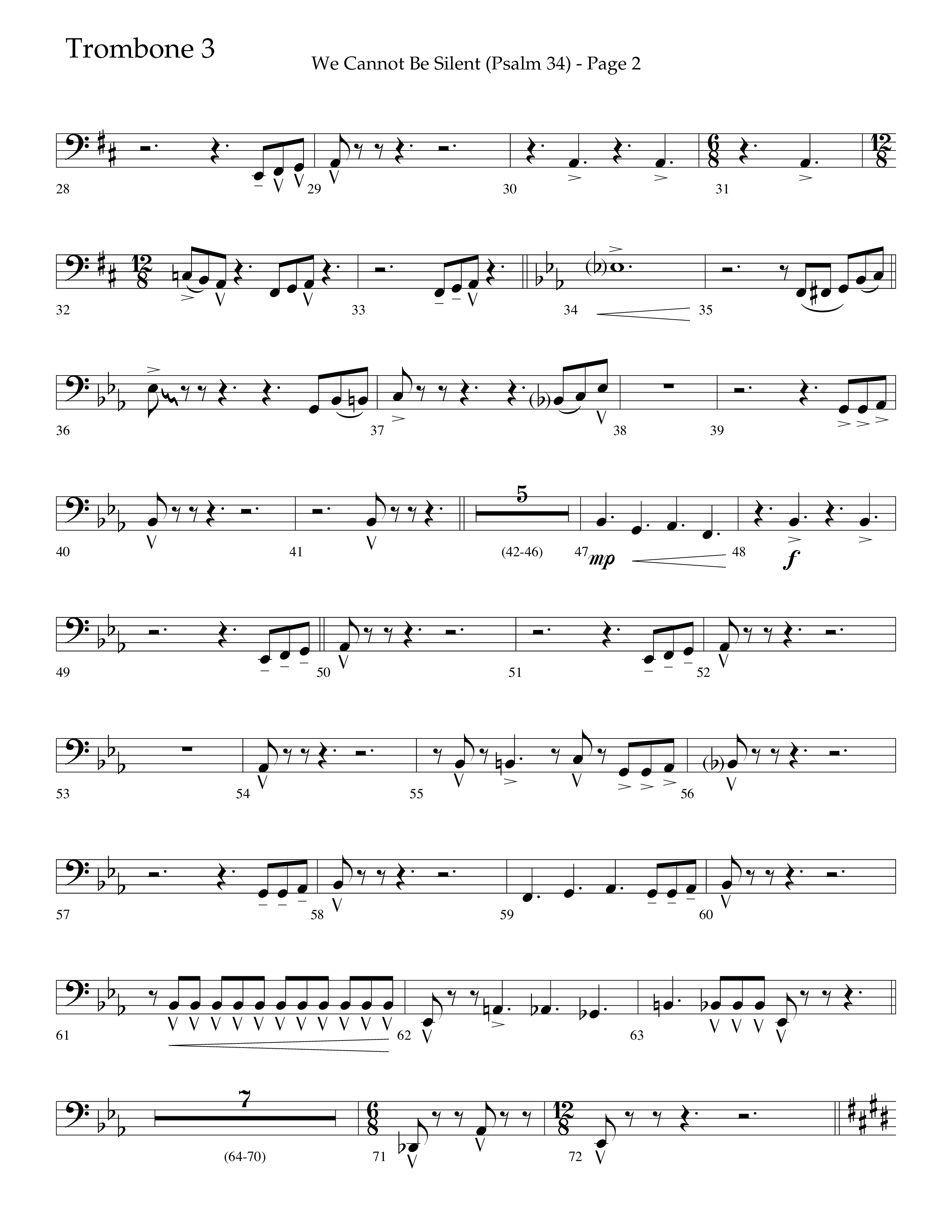 We Cannot Be Silent (Psalm 34) (Choral Anthem SATB) Trombone 3 (Lifeway Choral / Arr. Bradley Knight)