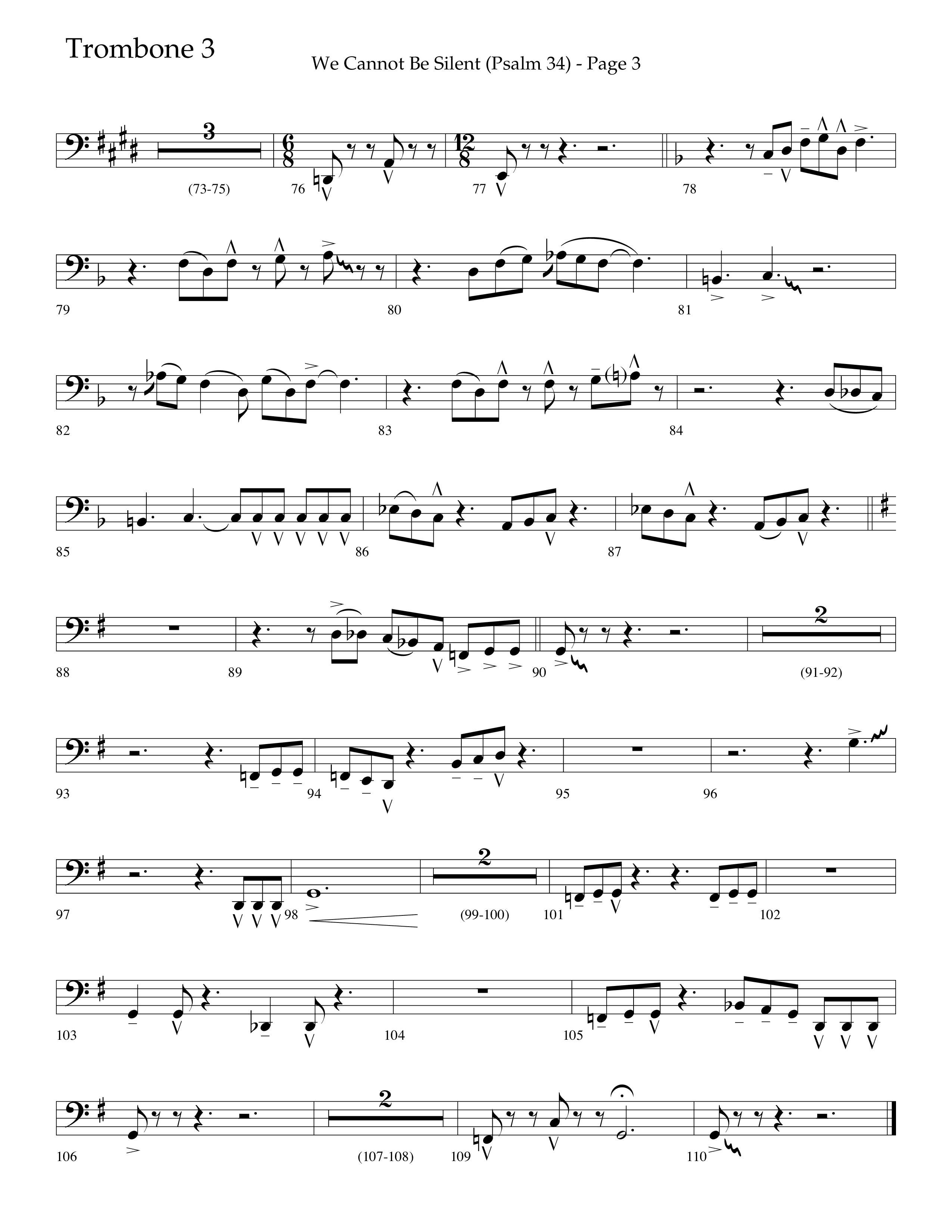 We Cannot Be Silent (Psalm 34) (Choral Anthem SATB) Trombone 3 (Lifeway Choral / Arr. Bradley Knight)