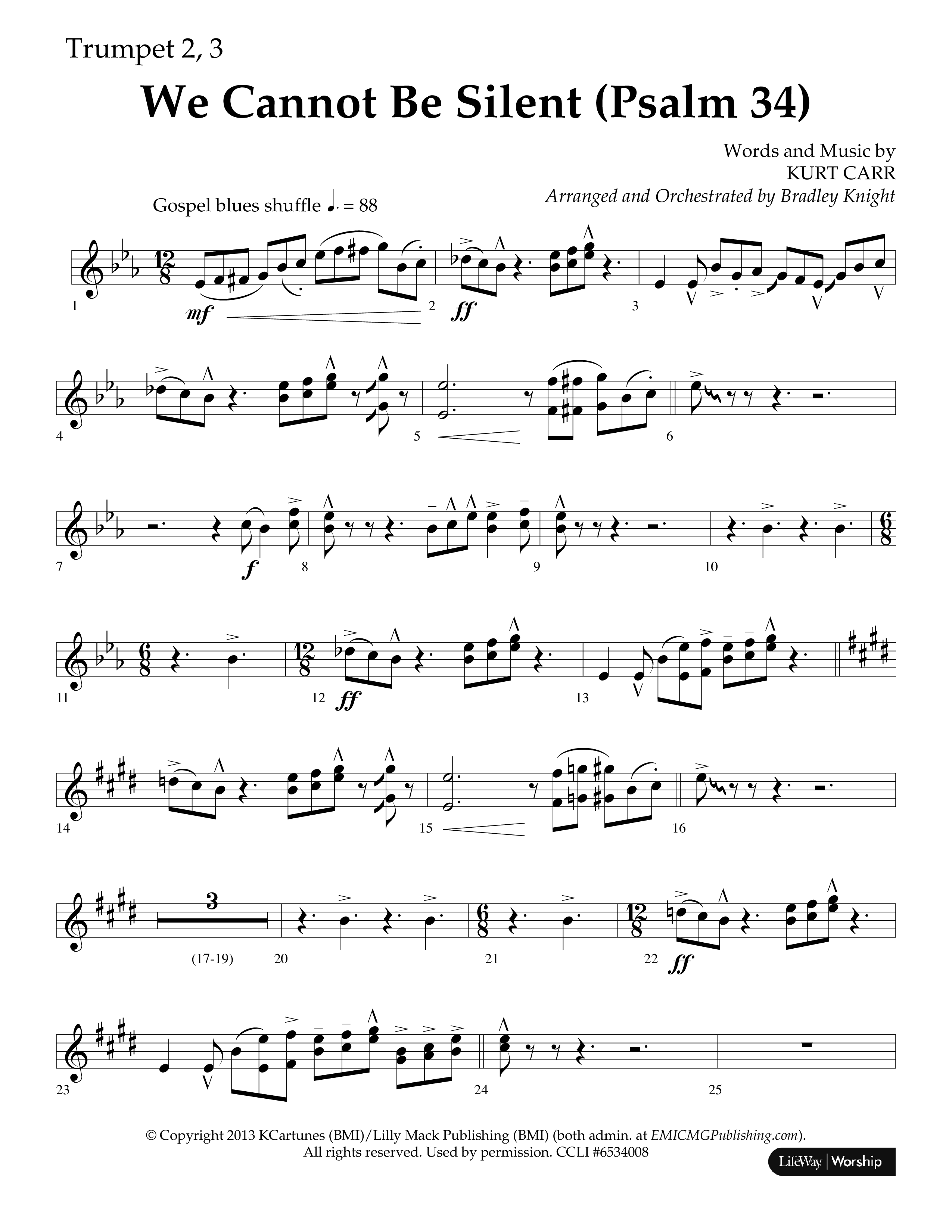 We Cannot Be Silent (Psalm 34) (Choral Anthem SATB) Trumpet 2/3 (Lifeway Choral / Arr. Bradley Knight)