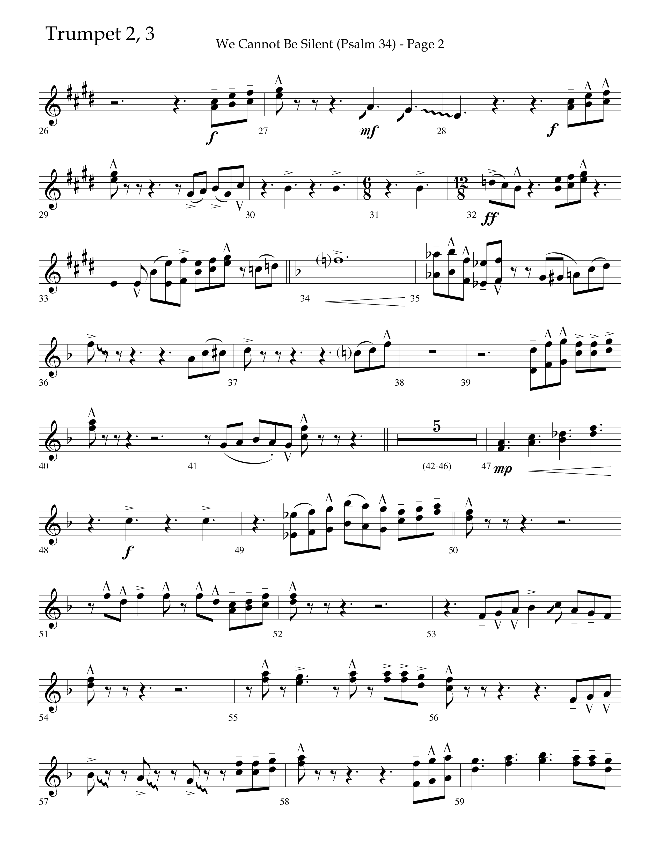 We Cannot Be Silent (Psalm 34) (Choral Anthem SATB) Trumpet 2/3 (Lifeway Choral / Arr. Bradley Knight)