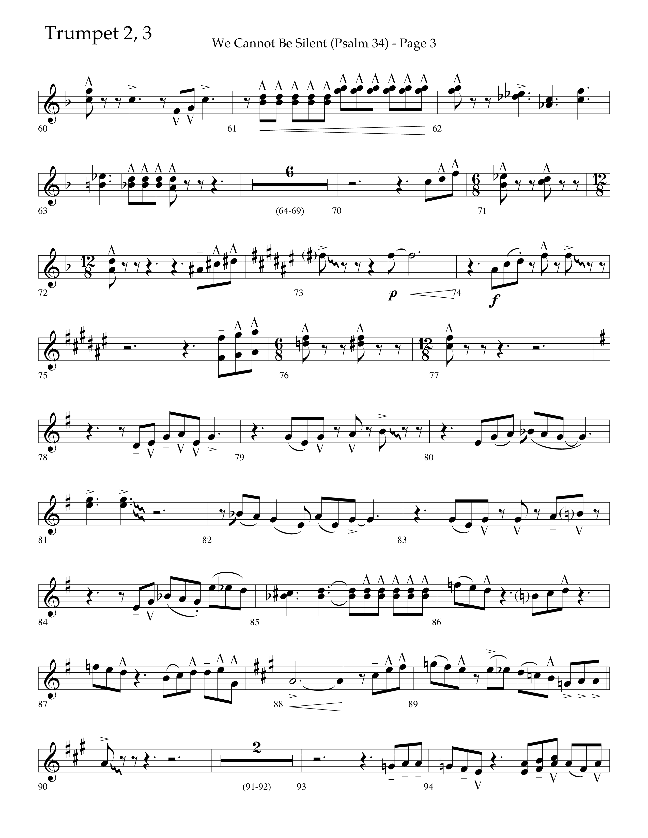 We Cannot Be Silent (Psalm 34) (Choral Anthem SATB) Trumpet 2/3 (Lifeway Choral / Arr. Bradley Knight)