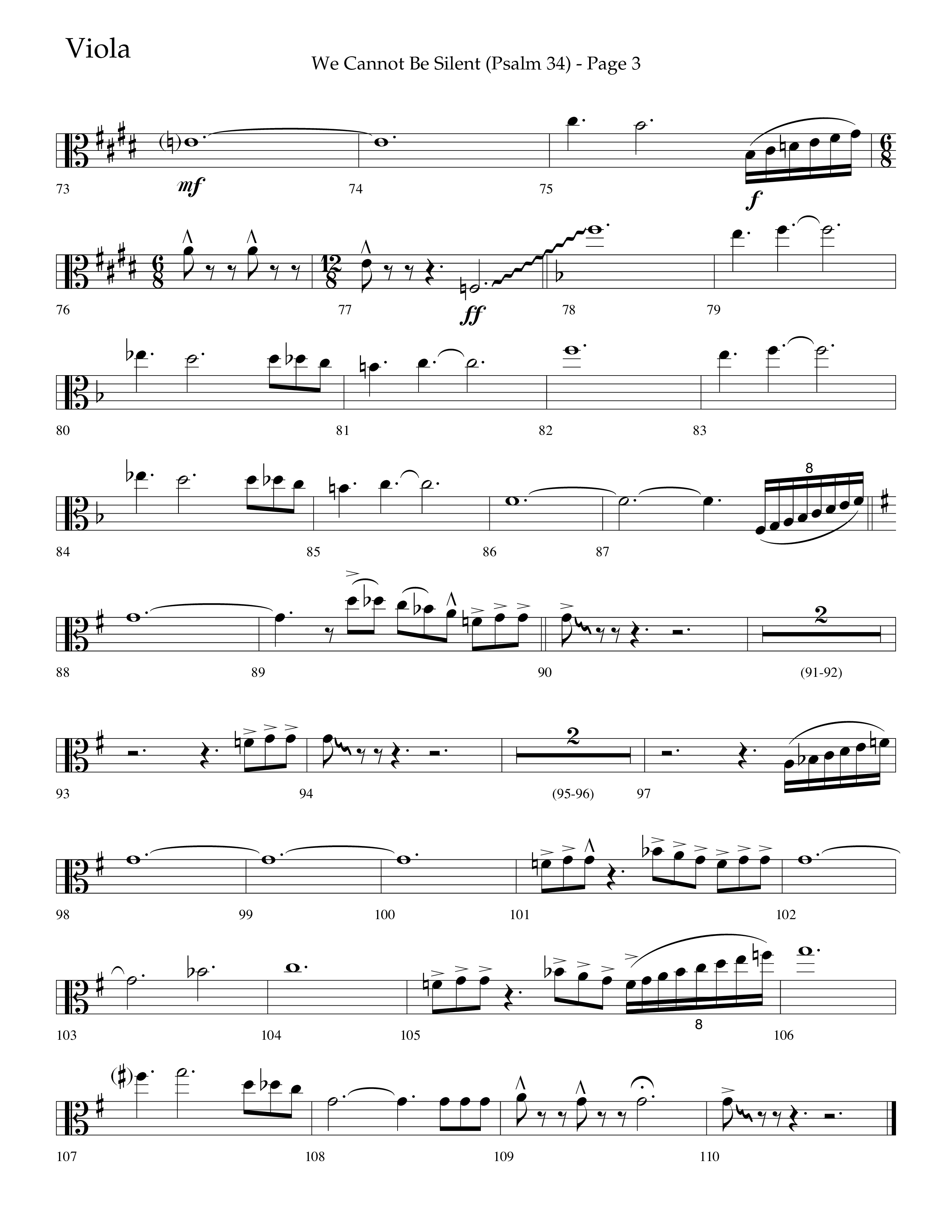 We Cannot Be Silent (Psalm 34) (Choral Anthem SATB) Viola (Lifeway Choral / Arr. Bradley Knight)