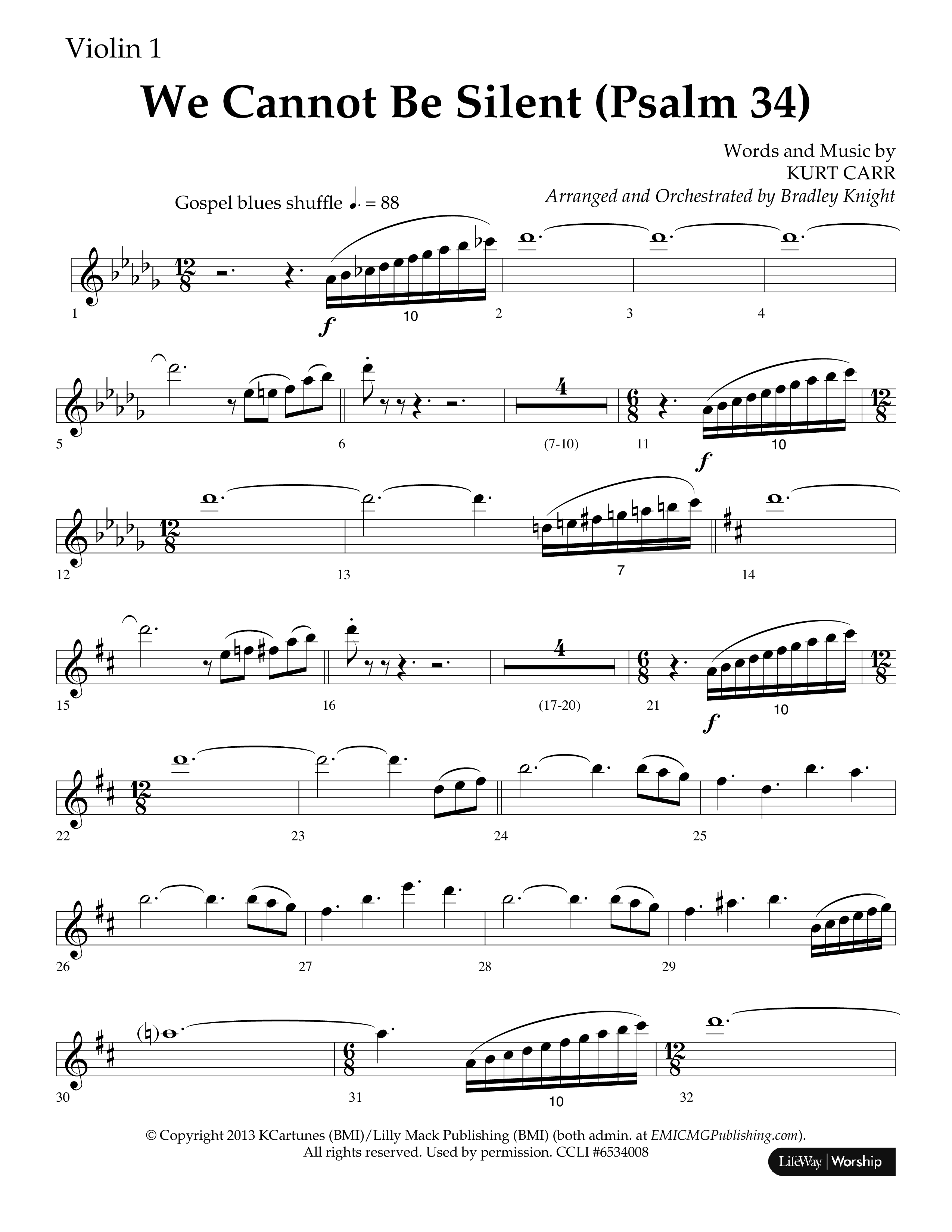 We Cannot Be Silent (Psalm 34) (Choral Anthem SATB) Violin 1 (Lifeway Choral / Arr. Bradley Knight)