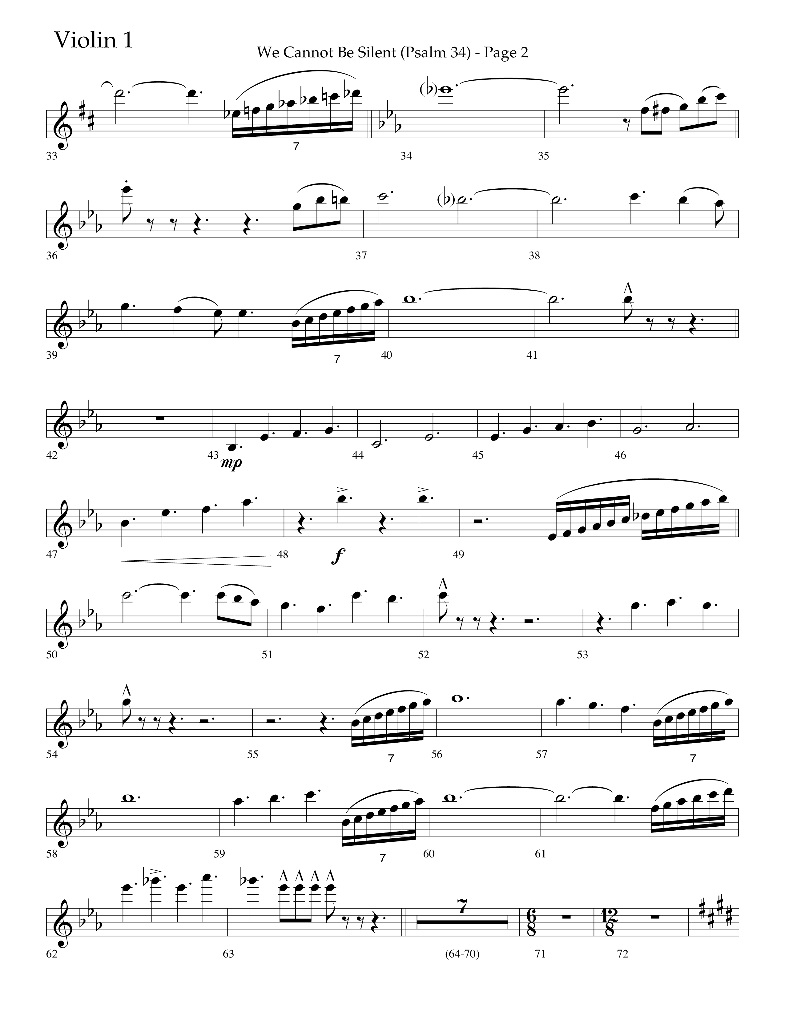 We Cannot Be Silent (Psalm 34) (Choral Anthem SATB) Violin 1 (Lifeway Choral / Arr. Bradley Knight)