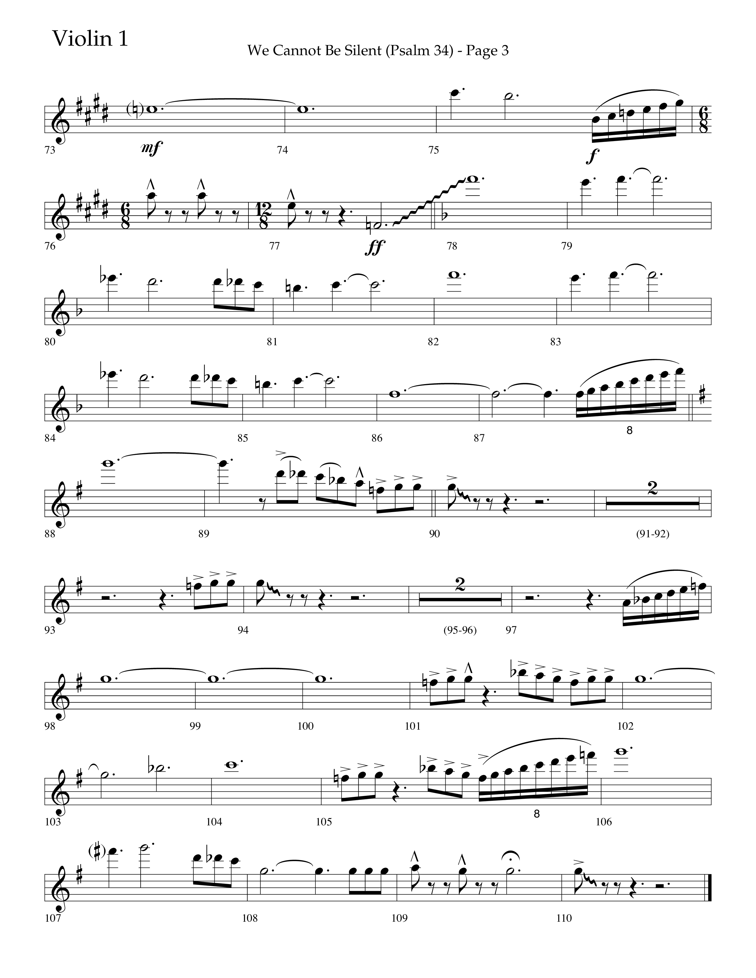 We Cannot Be Silent (Psalm 34) (Choral Anthem SATB) Violin 1 (Lifeway Choral / Arr. Bradley Knight)