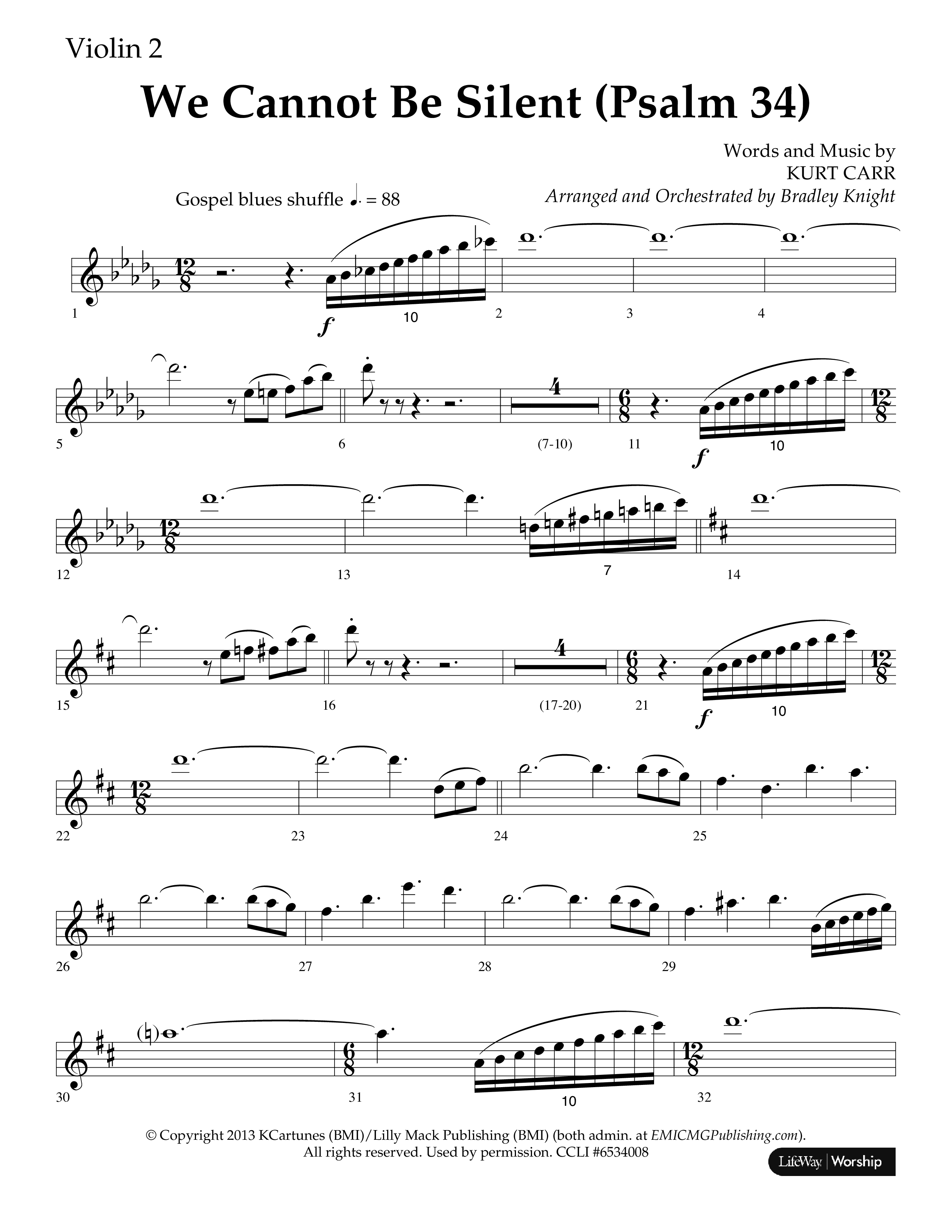 We Cannot Be Silent (Psalm 34) (Choral Anthem SATB) Violin 2 (Lifeway Choral / Arr. Bradley Knight)