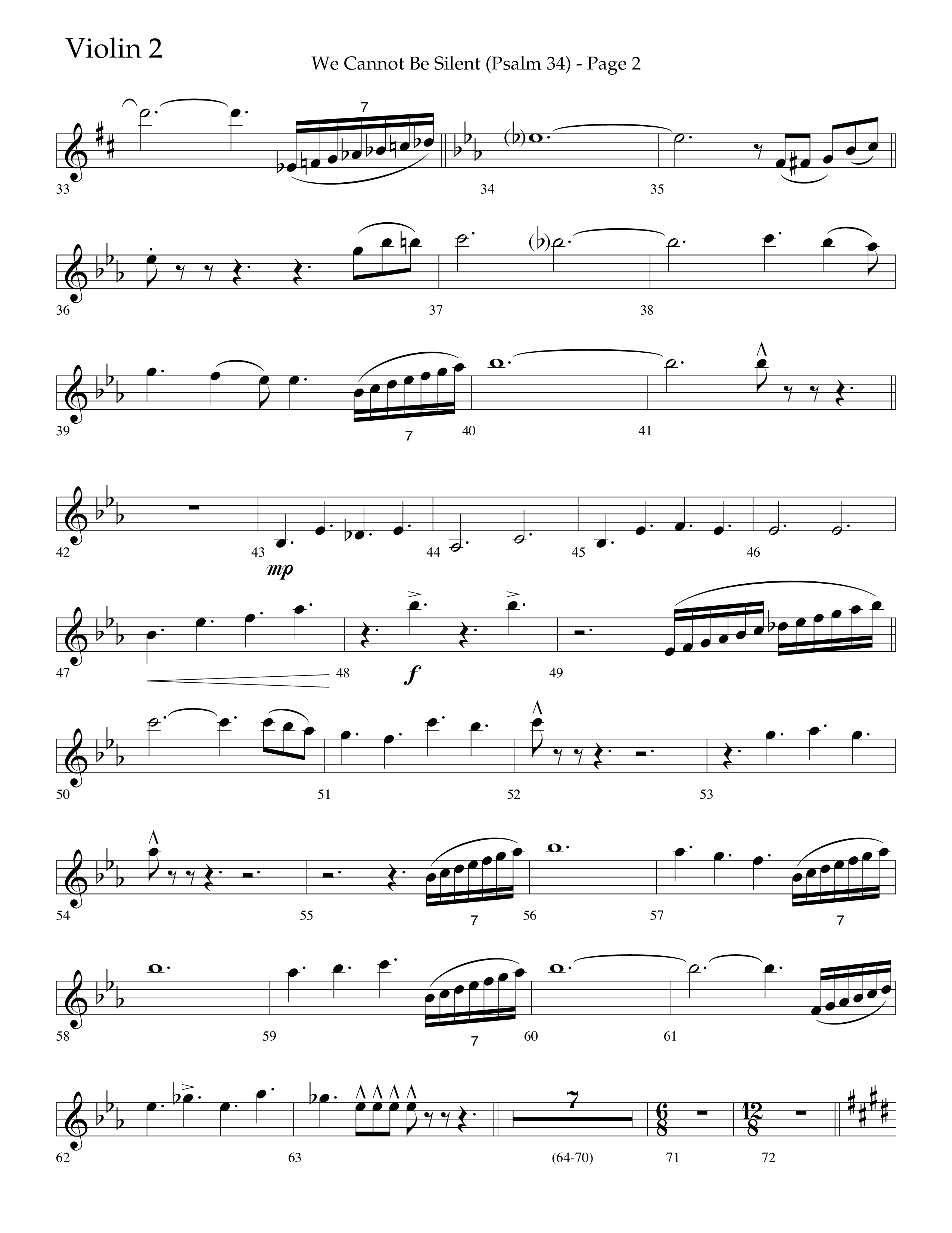 We Cannot Be Silent (Psalm 34) (Choral Anthem SATB) Violin 2 (Lifeway Choral / Arr. Bradley Knight)