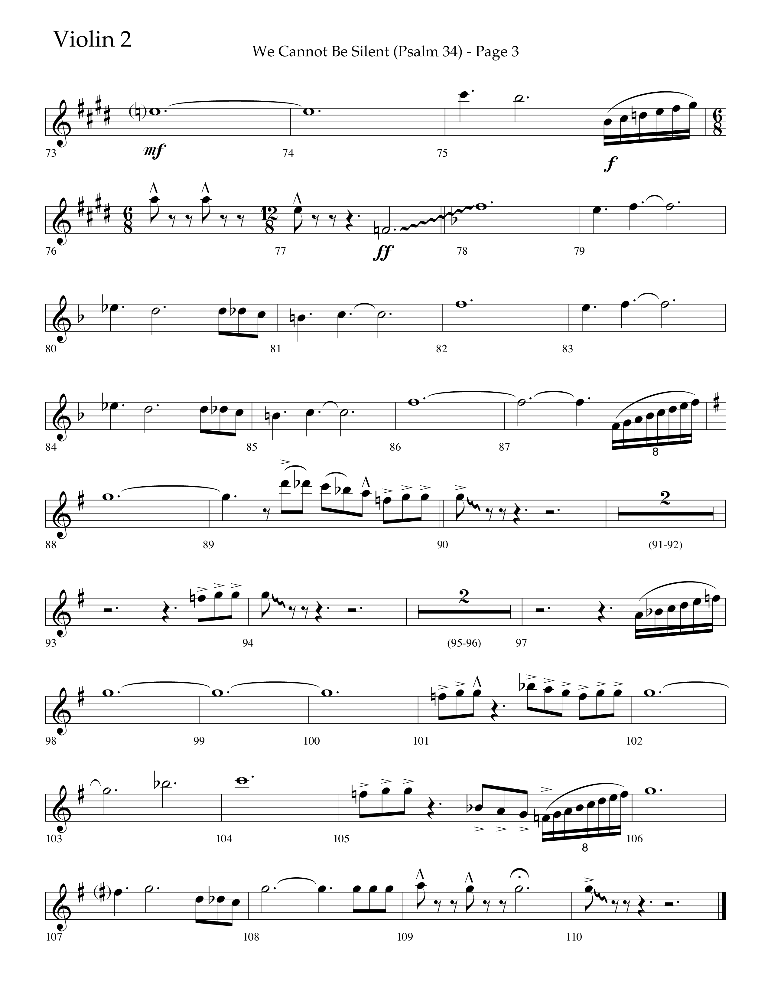 We Cannot Be Silent (Psalm 34) (Choral Anthem SATB) Violin 2 (Lifeway Choral / Arr. Bradley Knight)