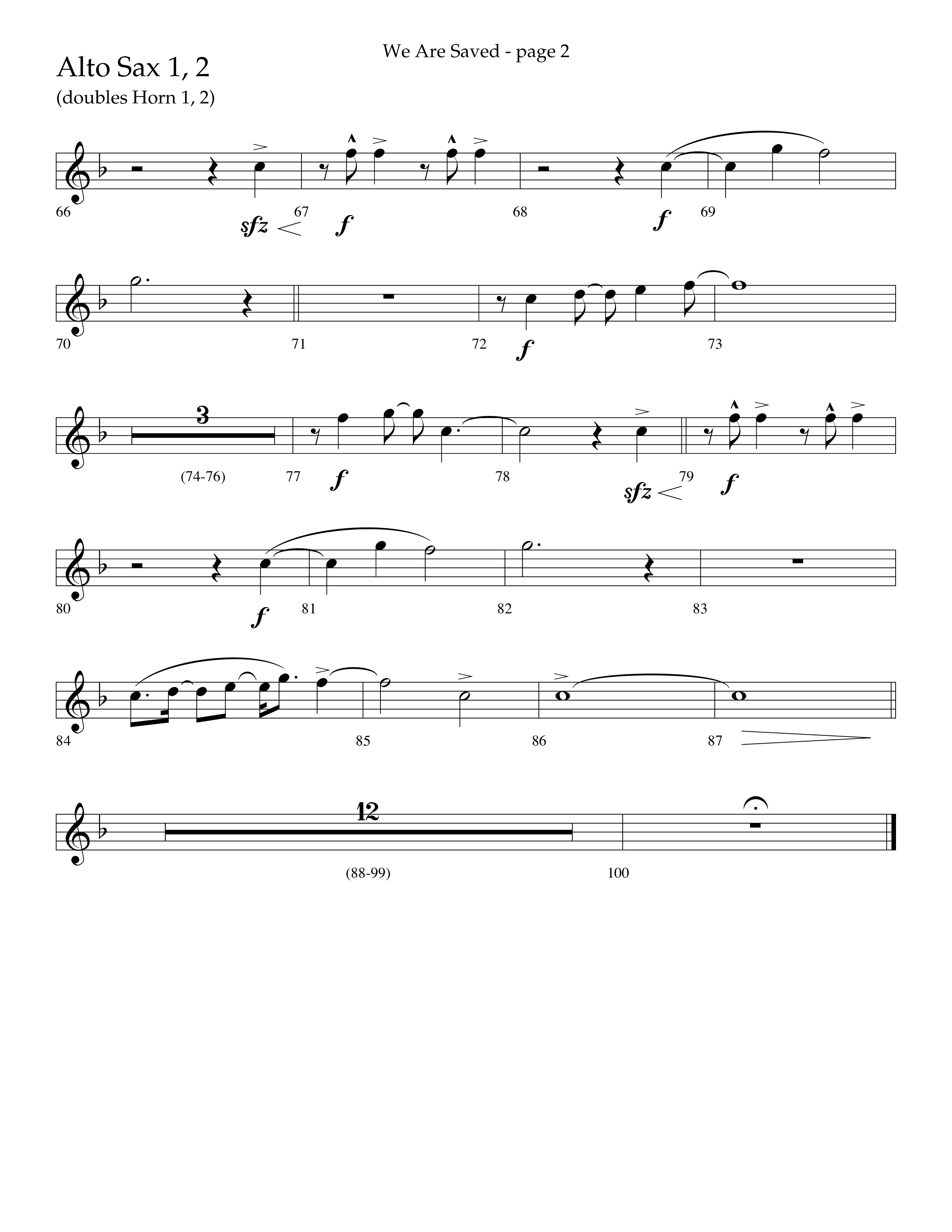 We Are Saved (Choral Anthem SATB) Alto Sax 1/2 (Lifeway Choral / Arr. Cliff Duren)