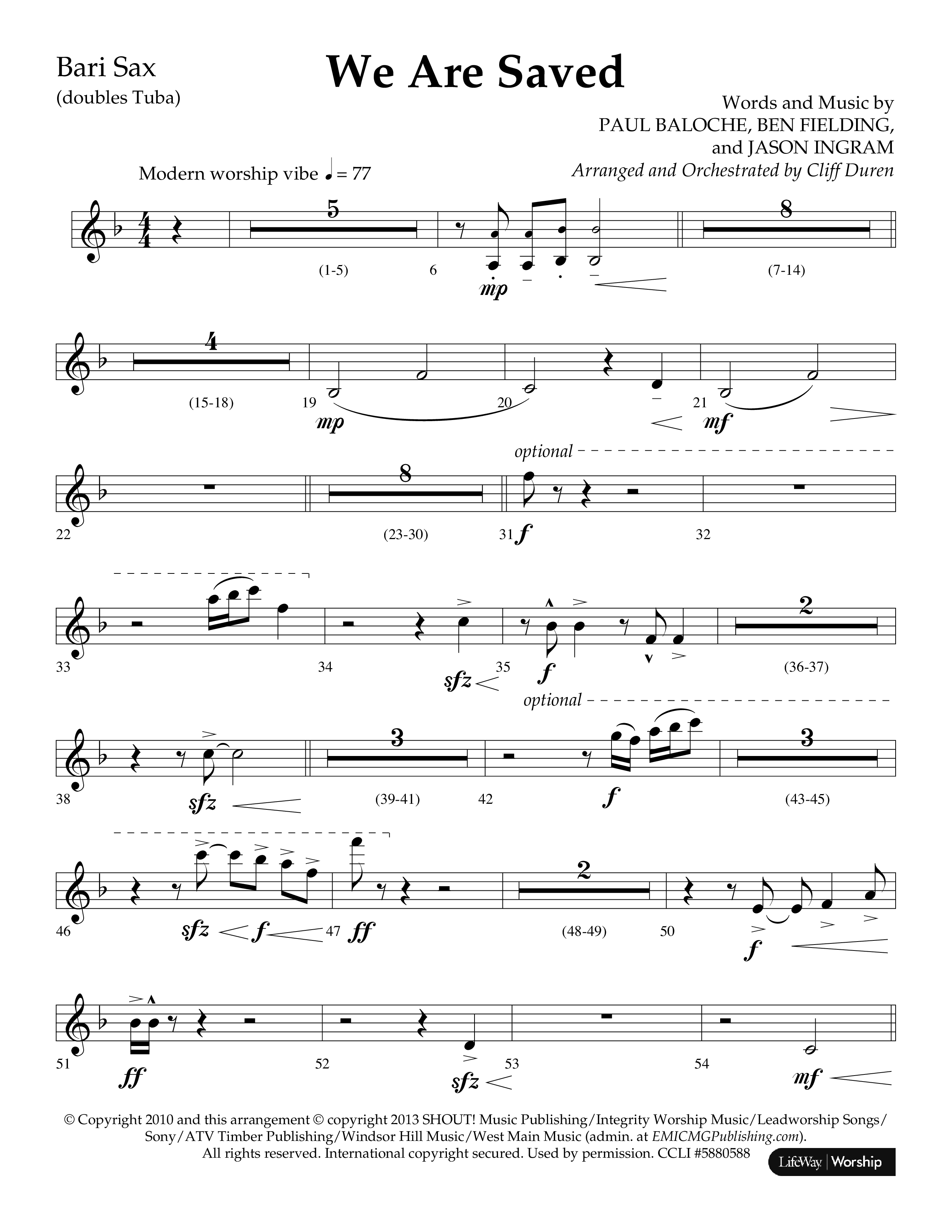 We Are Saved (Choral Anthem SATB) Bari Sax (Lifeway Choral / Arr. Cliff Duren)