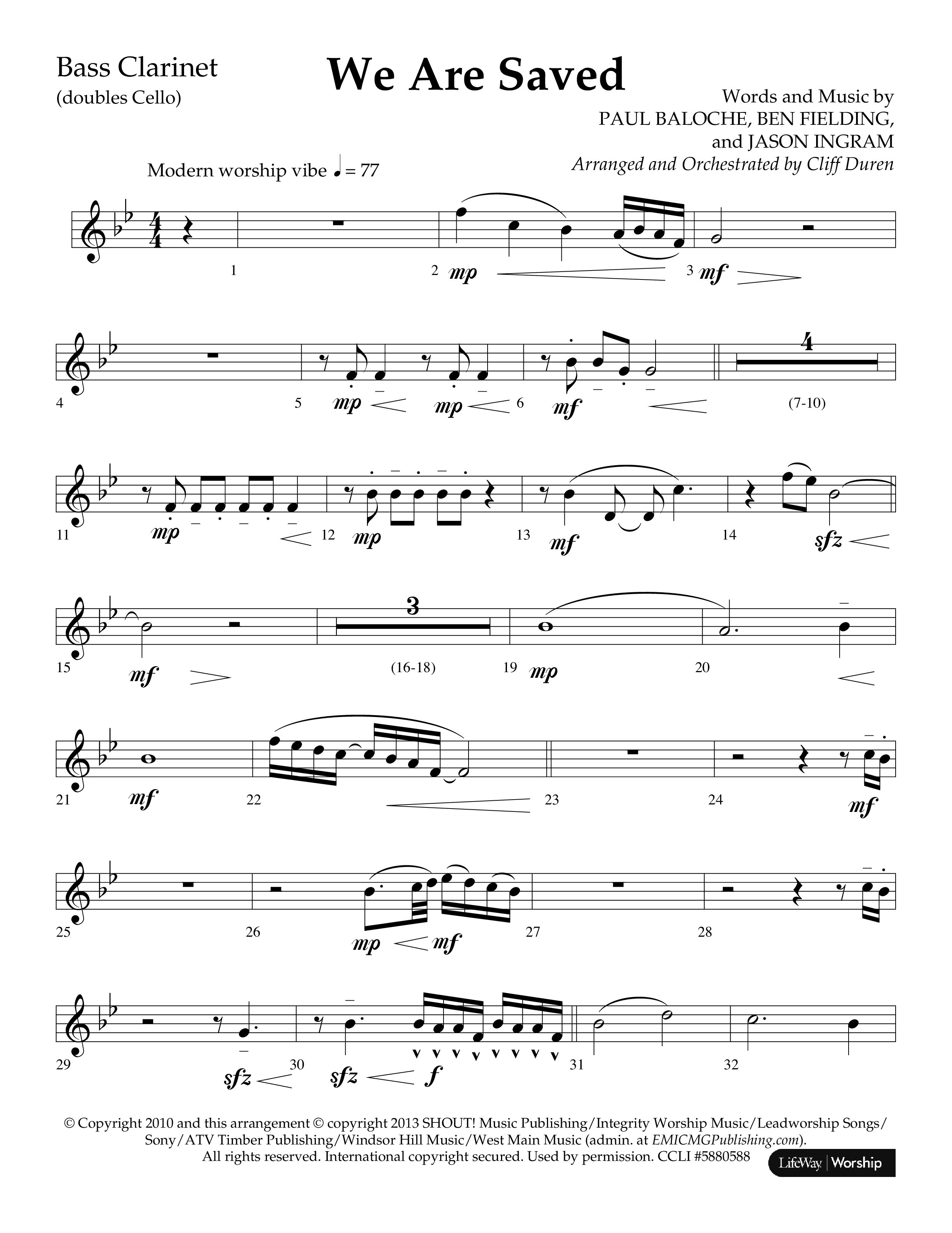 We Are Saved (Choral Anthem SATB) Bass Clarinet (Lifeway Choral / Arr. Cliff Duren)